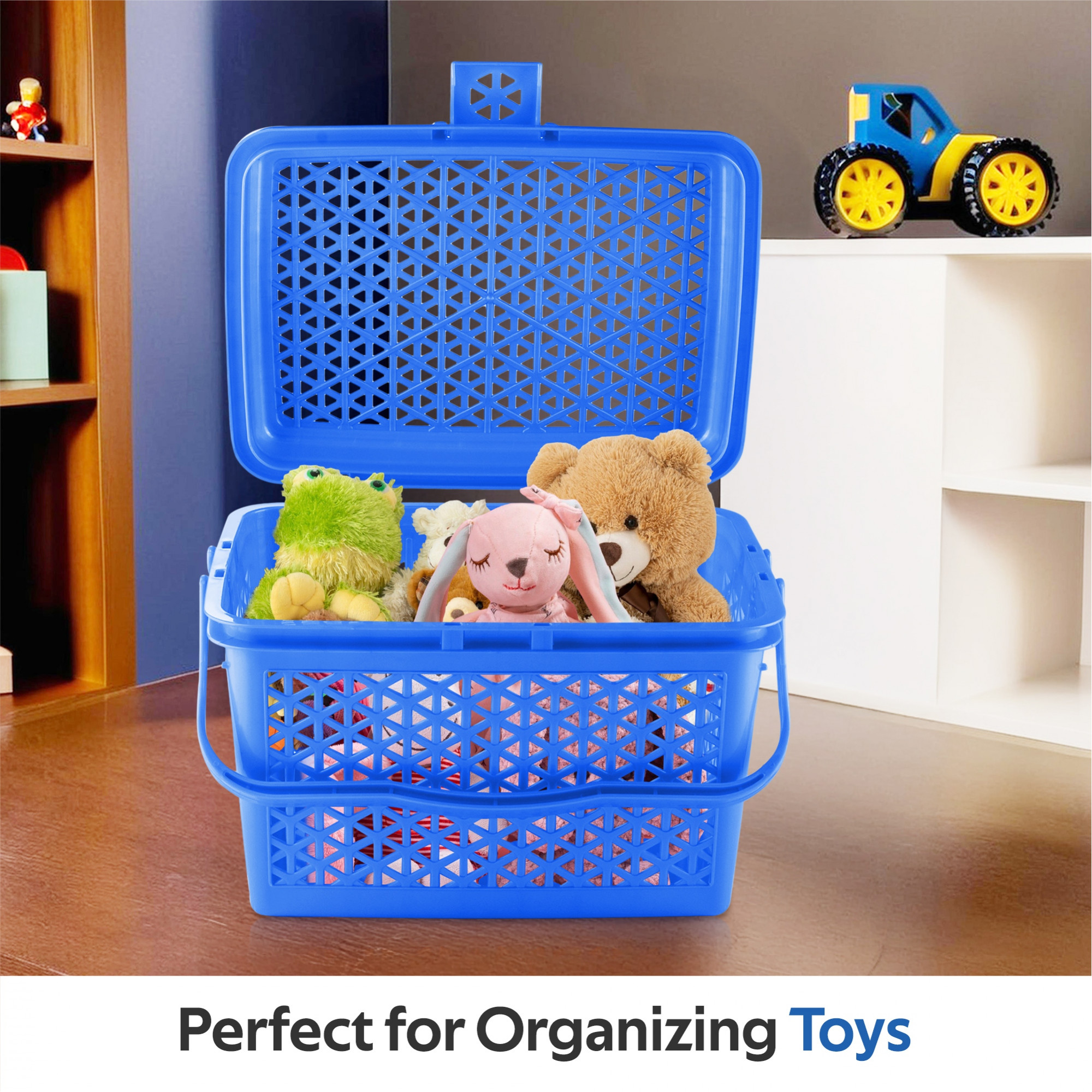 Kuber Industries Multipurpose Small Storage Box with Lid  Handle  Ideal Clothes Basket for Organizing Toys  Home Essentials - Ventilated Design for Fresh Storage  Cobalt Blue