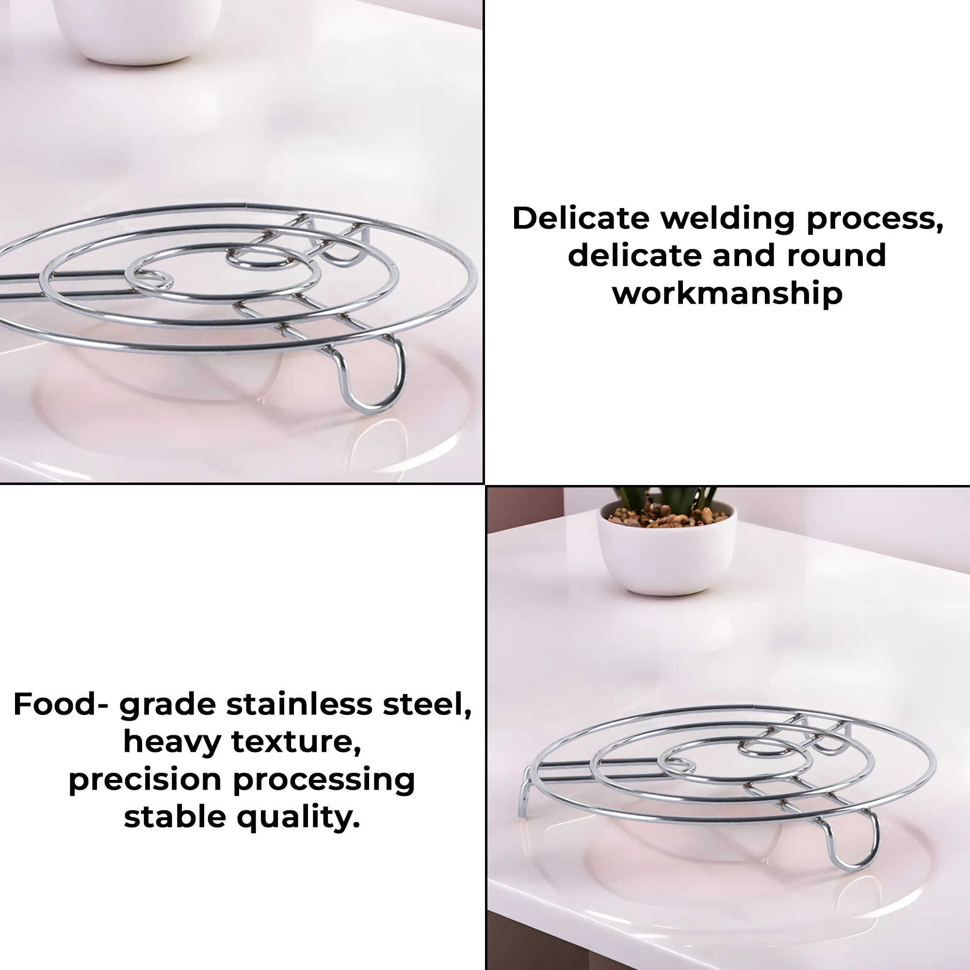 Kuber Industries Multipurpose Stainless Steel Cooker Stand  Heat Resistant Hot Plate Dishes Holder  DongaHot Pot Stand For Kitchen  Home  HW-2  Silver