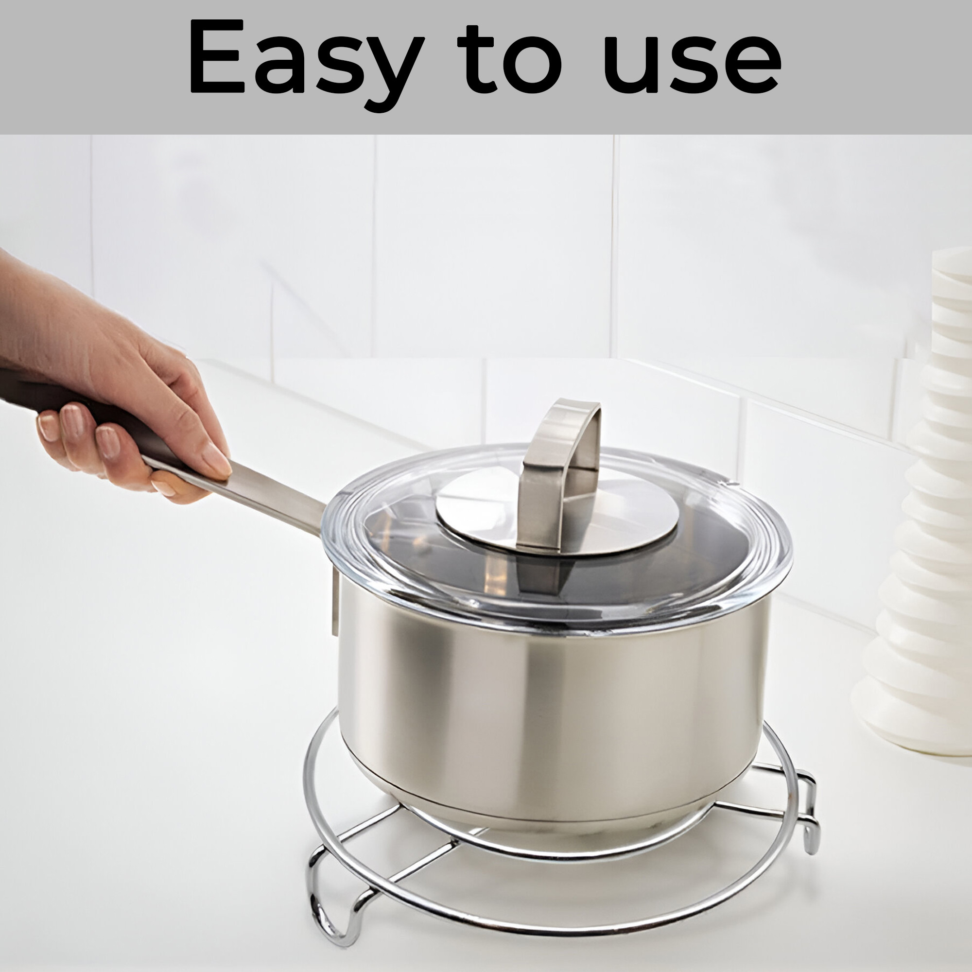 Kuber Industries Multipurpose Stainless Steel Cooker Stand  Heat Resistant Hot Plate Dishes Holder  DongaHot Pot Stand For Kitchen  Home  HW-2  Silver