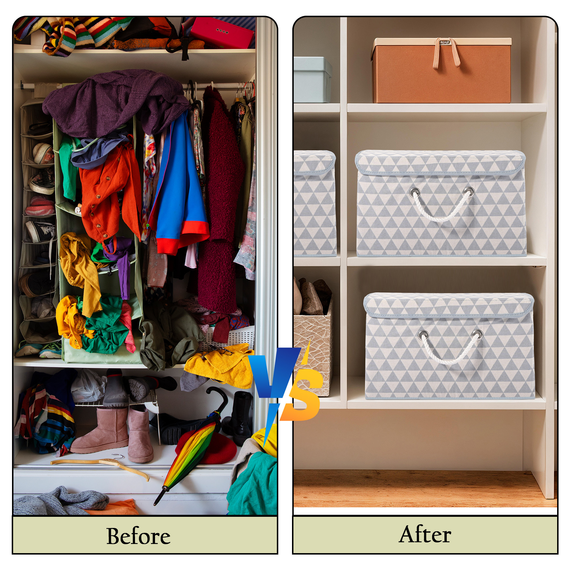 Kuber Industries Multipurpose Storage Box For Wardrobe With Lid  Handle  Large Space-Saving Container Boxes For Storage Clothes - Ideal For Bathroom  Kitchen  Triangle Print - Grey