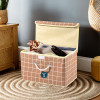 Multipurpose Storage Box For Wardrobe With Lid &amp; Handle | Large Space-Saving Container Boxes For Storage Clothes - Ideal For Bathroom &amp; Kitchen | Check Print - Brown