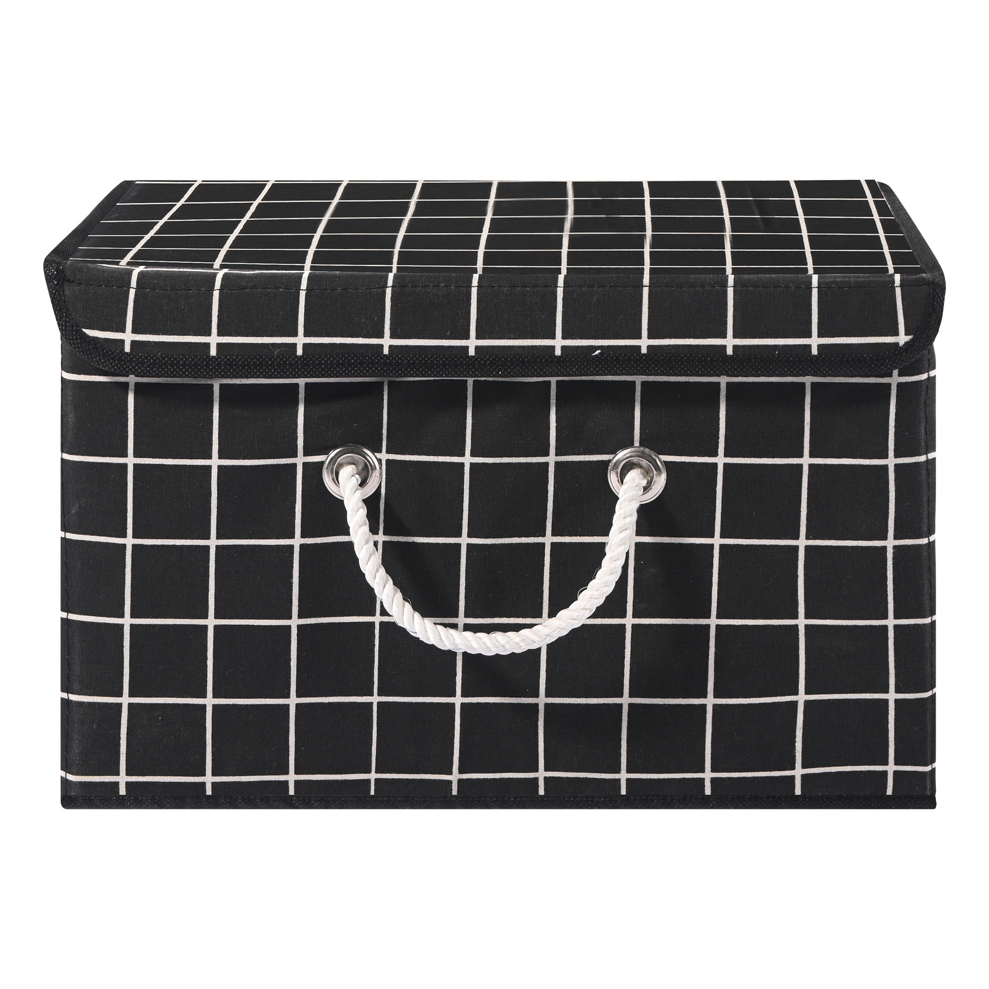 Kuber Industries Multipurpose Storage Box For Wardrobe With Lid  Handle  Medium Space-Saving Container Boxes For Storage Clothes - Ideal For Bathroom  Kitchen  Check Print - Black