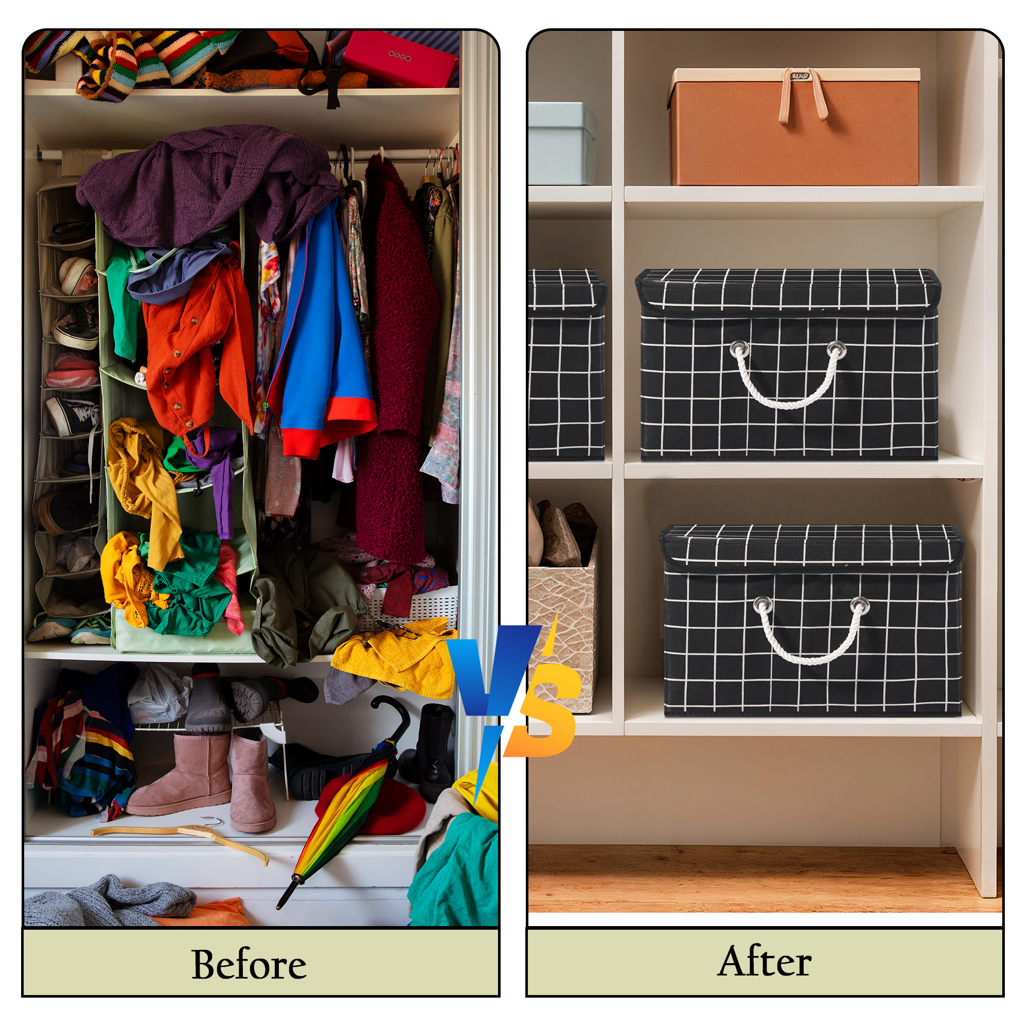 Kuber Industries Multipurpose Storage Box For Wardrobe With Lid  Handle  Medium Space-Saving Container Boxes For Storage Clothes - Ideal For Bathroom  Kitchen  Check Print - Black