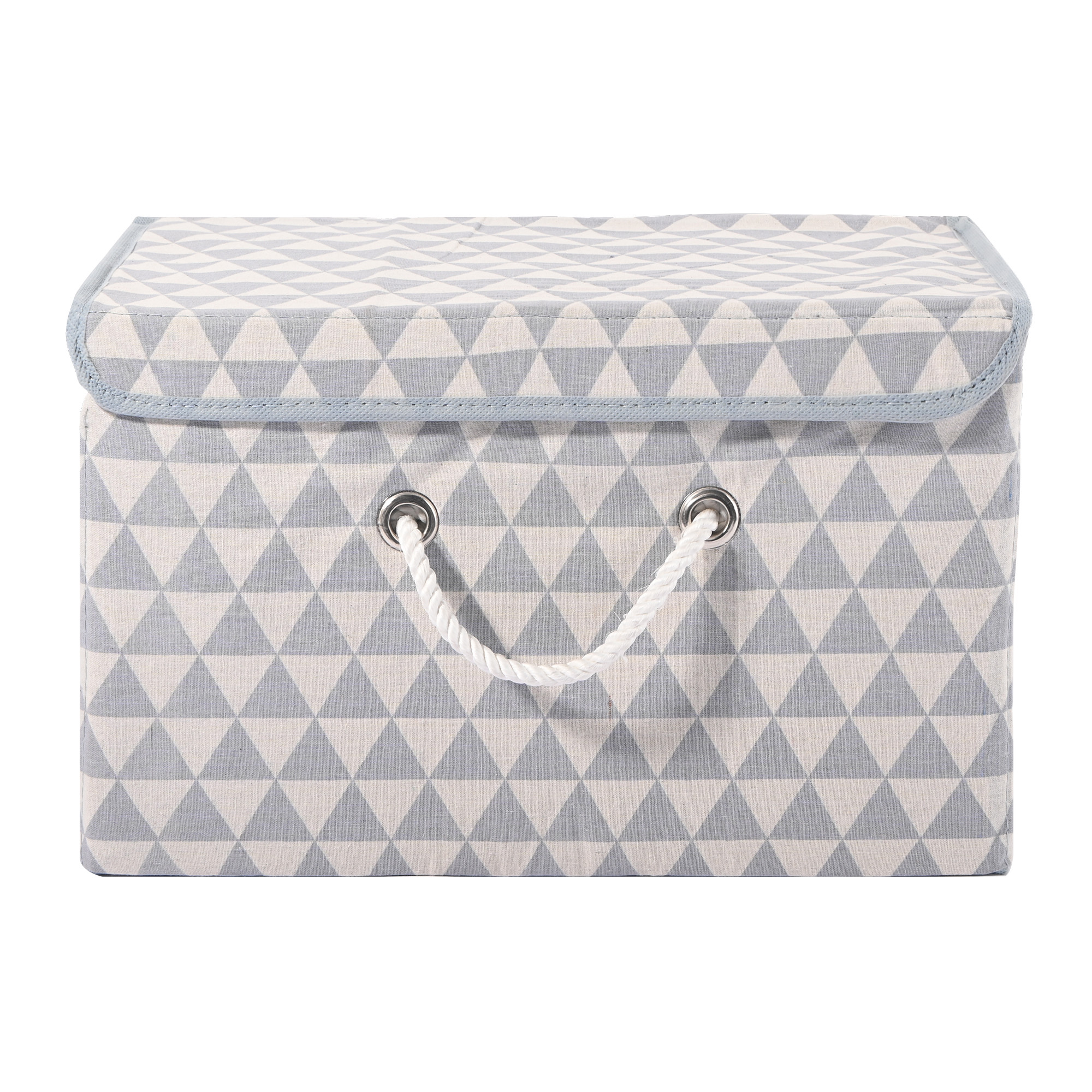 Kuber Industries Multipurpose Storage Box For Wardrobe With Lid  Handle  Medium Space-Saving Container Boxes For Storage Clothes - Ideal For Bathroom  Kitchen  Triangle Print - Grey