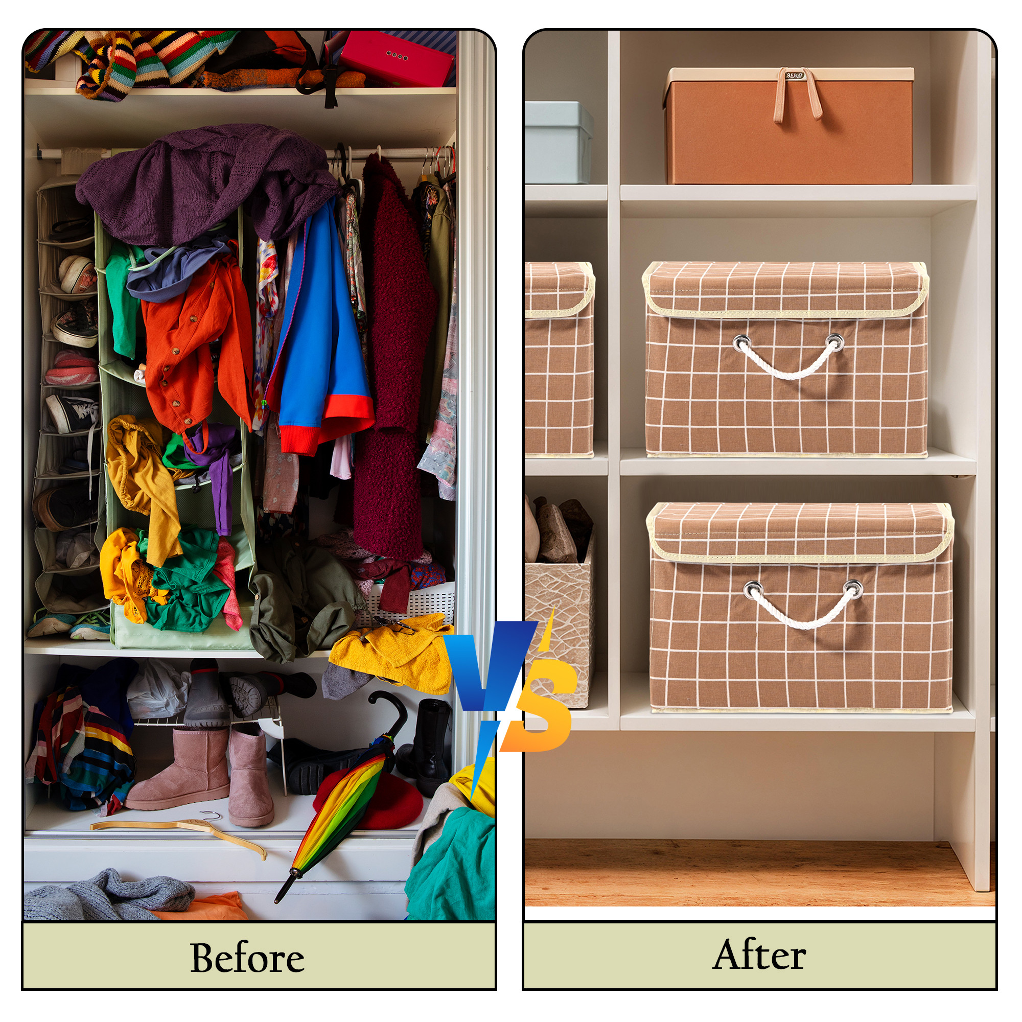 Kuber Industries Multipurpose Storage Box For Wardrobe With Lid  Handle  Medium Space-Saving Container Boxes For Storage Clothes - Ideal For Bathroom  Kitchen  Check Print - Brown