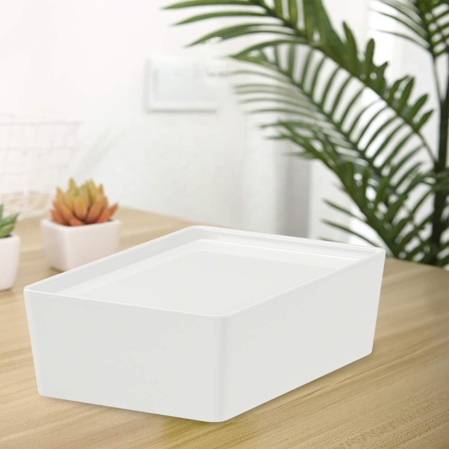 Kuber Industries Multipurpose Sturdy Cloth Storage Box/Basket with Lid (White)