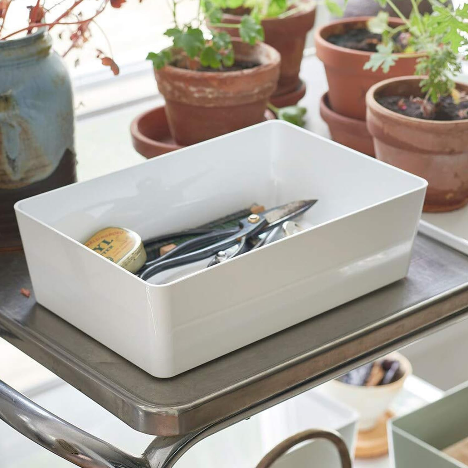 Kuber Industries Multipurpose Sturdy Cloth Storage Box/Basket with Lid (White)
