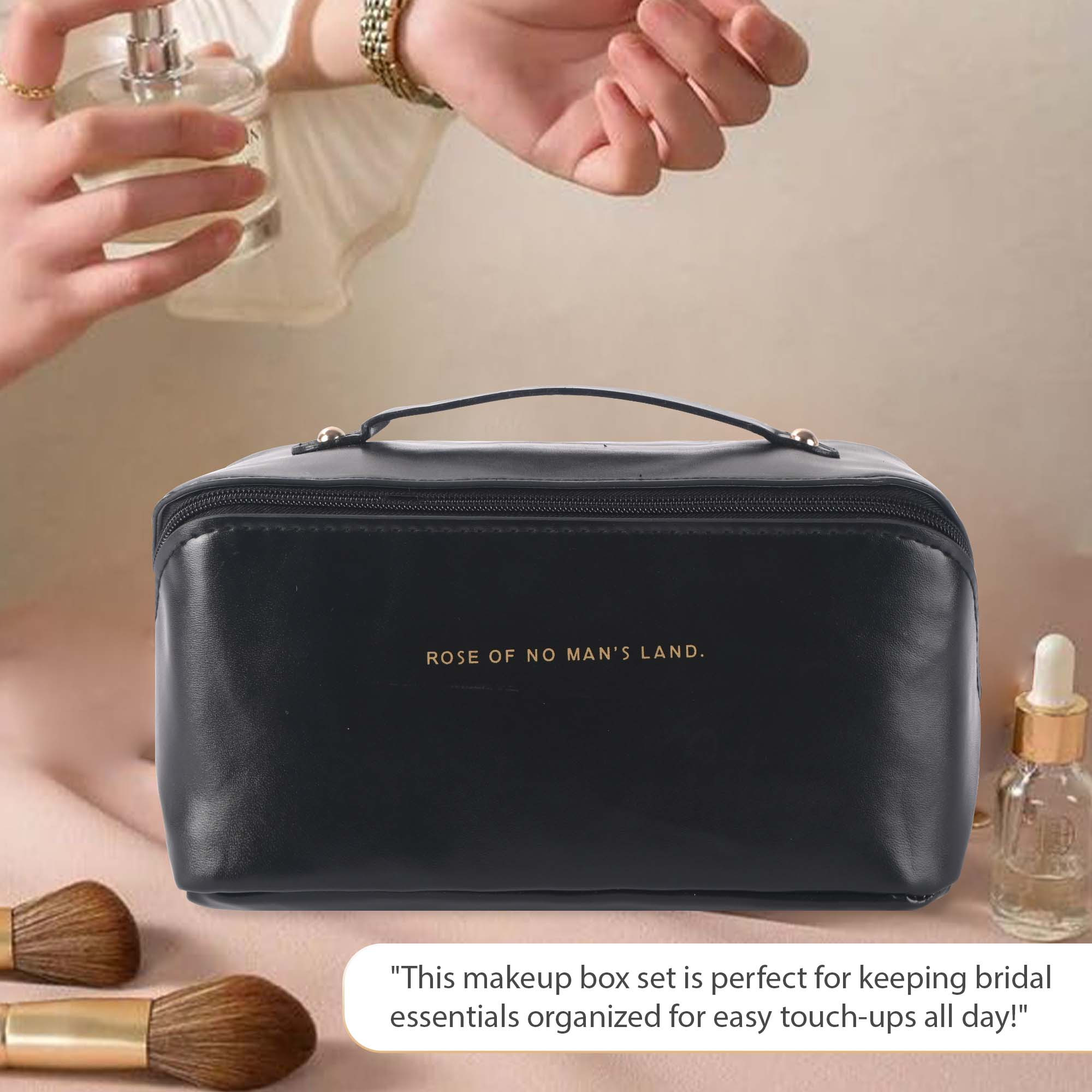 Kuber Industries Multipurpose Toiletry Pouch for Women  Cosmetics  Skincare Wash Bags for Women  Girls  Bride Makeup Storage Bag  Pouches for Travel  YJ-21-BLK  Black