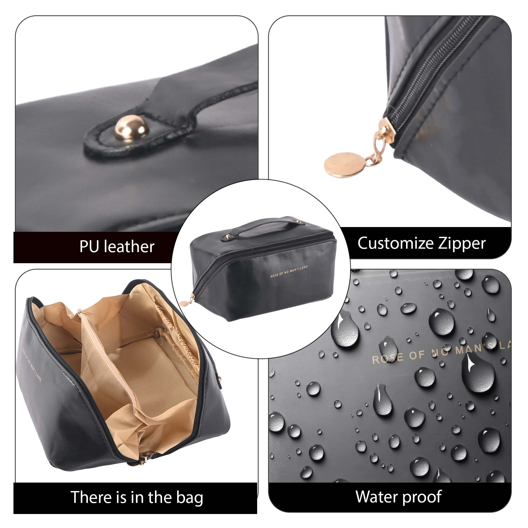 Kuber Industries Multipurpose Toiletry Pouch for Women  Cosmetics  Skincare Wash Bags for Women  Girls  Bride Makeup Storage Bag  Pouches for Travel  YJ-21-BLK  Black