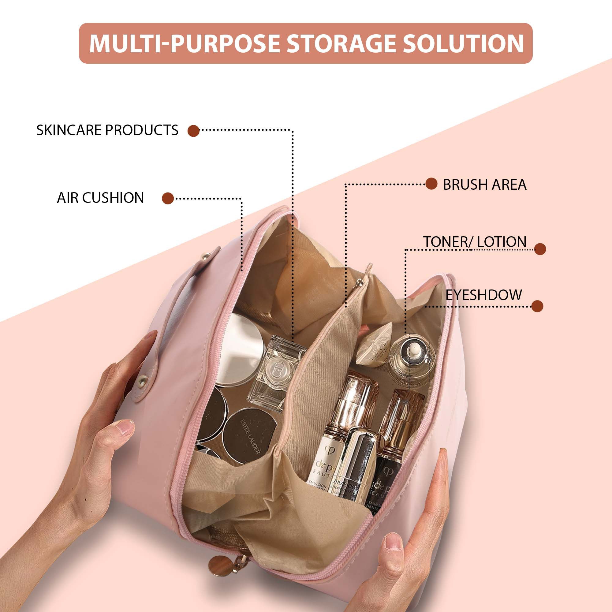 Kuber Industries Multipurpose Toiletry Pouch for Women  Cosmetics  Skincare Wash Bags for Women  Girls  Bride Makeup Storage Bag  Pouches for Travel  YJ-21-PNK  Pink