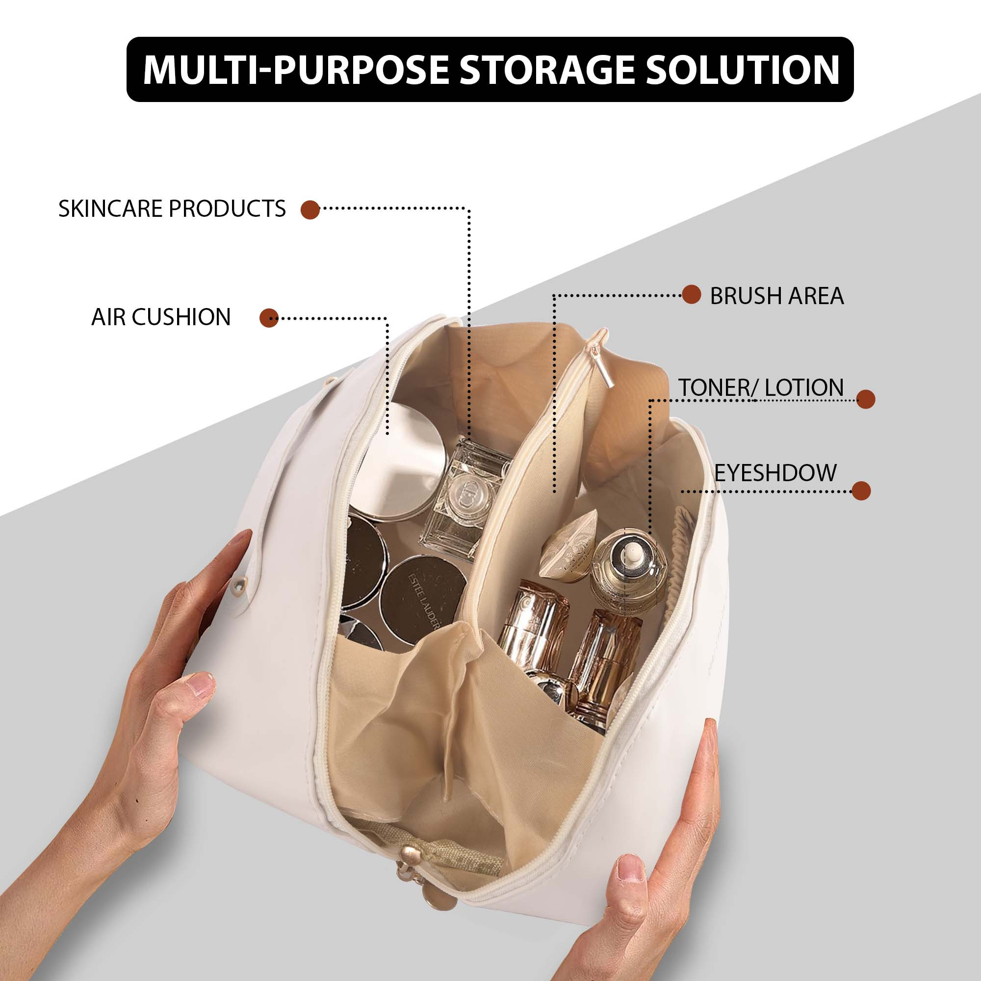 Kuber Industries Multipurpose Toiletry Pouch for Women  Cosmetics  Skincare Wash Bags for Women  Girls  Bride Makeup Storage Bag  Pouches for Travel  YJ-21-BG  Beige