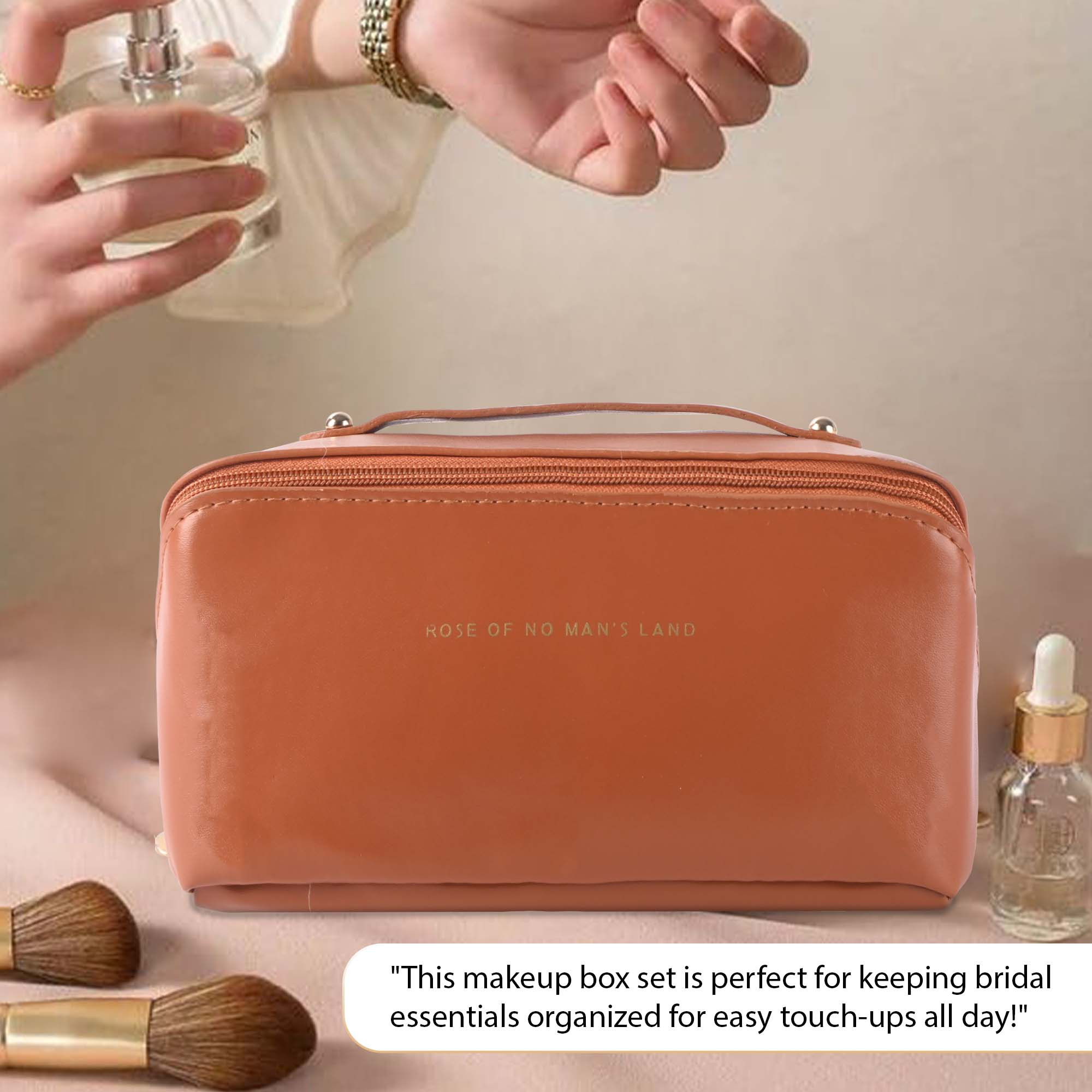 Kuber Industries Multipurpose Toiletry Pouch for Women  Cosmetics  Skincare Wash Bags for Women  Girls  Bride Makeup Storage Bag  Pouches for Travel  YJ-21-BRN  Brown