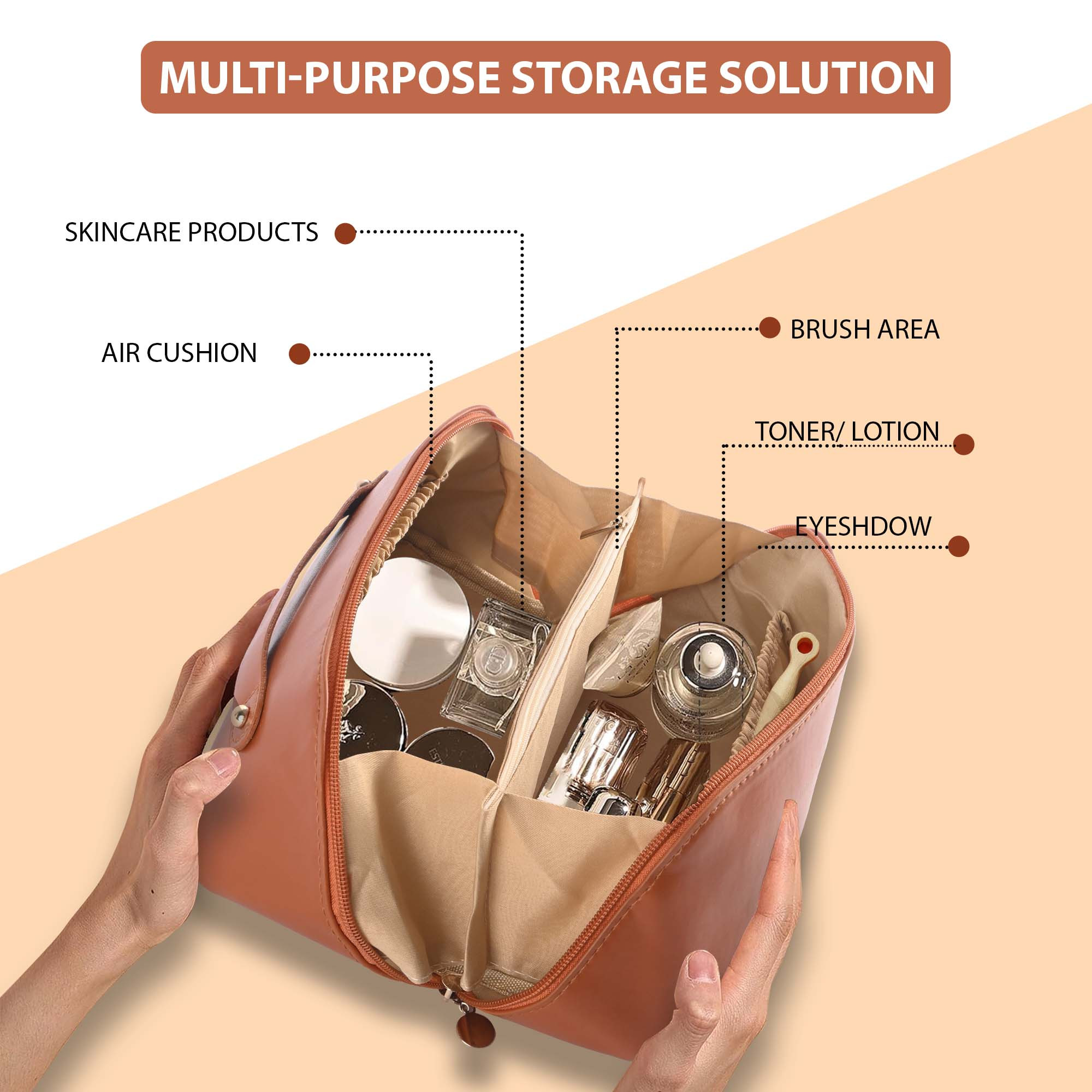 Kuber Industries Multipurpose Toiletry Pouch for Women  Cosmetics  Skincare Wash Bags for Women  Girls  Bride Makeup Storage Bag  Pouches for Travel  YJ-21-BRN  Brown