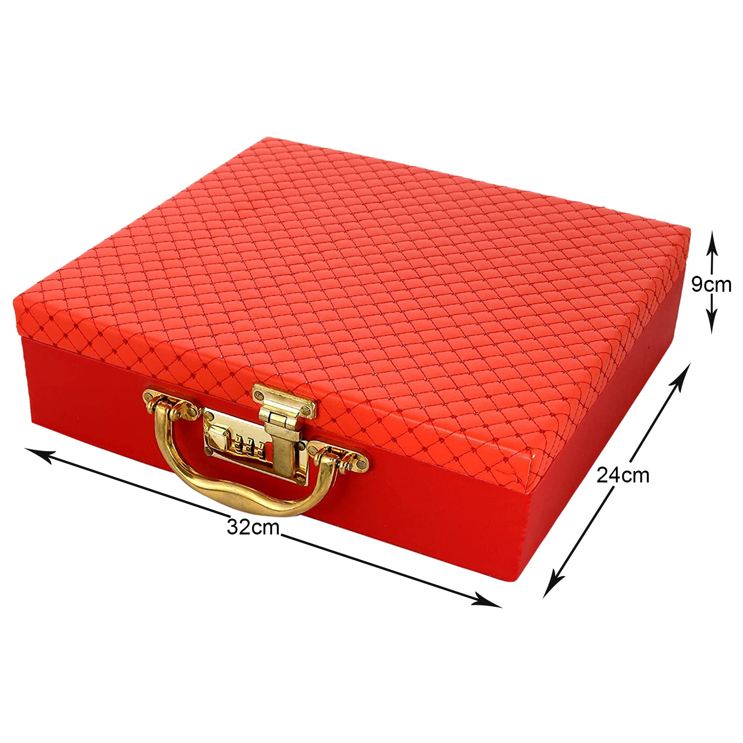 Kuber Industries Multipurpose Wooden Check Design 3 Rod Bangle Box/Organizer/Case With Mirror & Number Lock System (Red)-47KM0581
