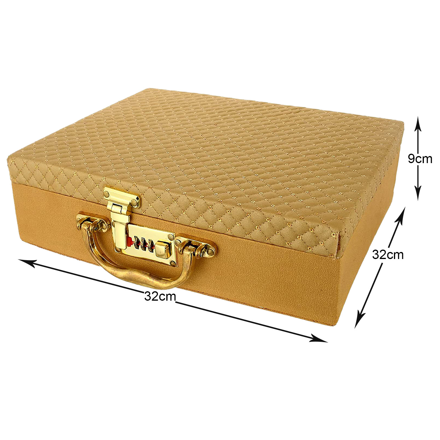 Kuber Industries Multipurpose Wooden Check Design 4 Rod Bangle Box/Organizer/Case With Mirror & Number Lock System (Gold)-47KM0573