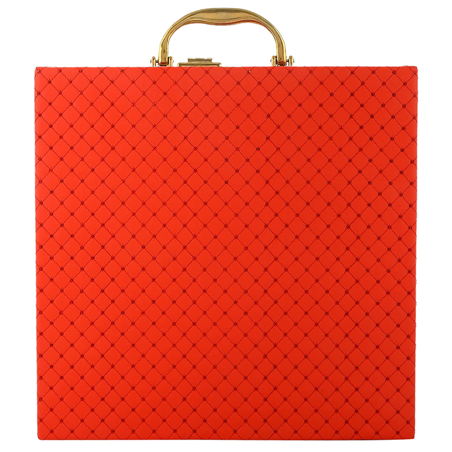 Kuber Industries Multipurpose Wooden Check Design 4 Rod Bangle Box/Organizer/Case With Mirror & Number Lock System (Red)-47KM0585