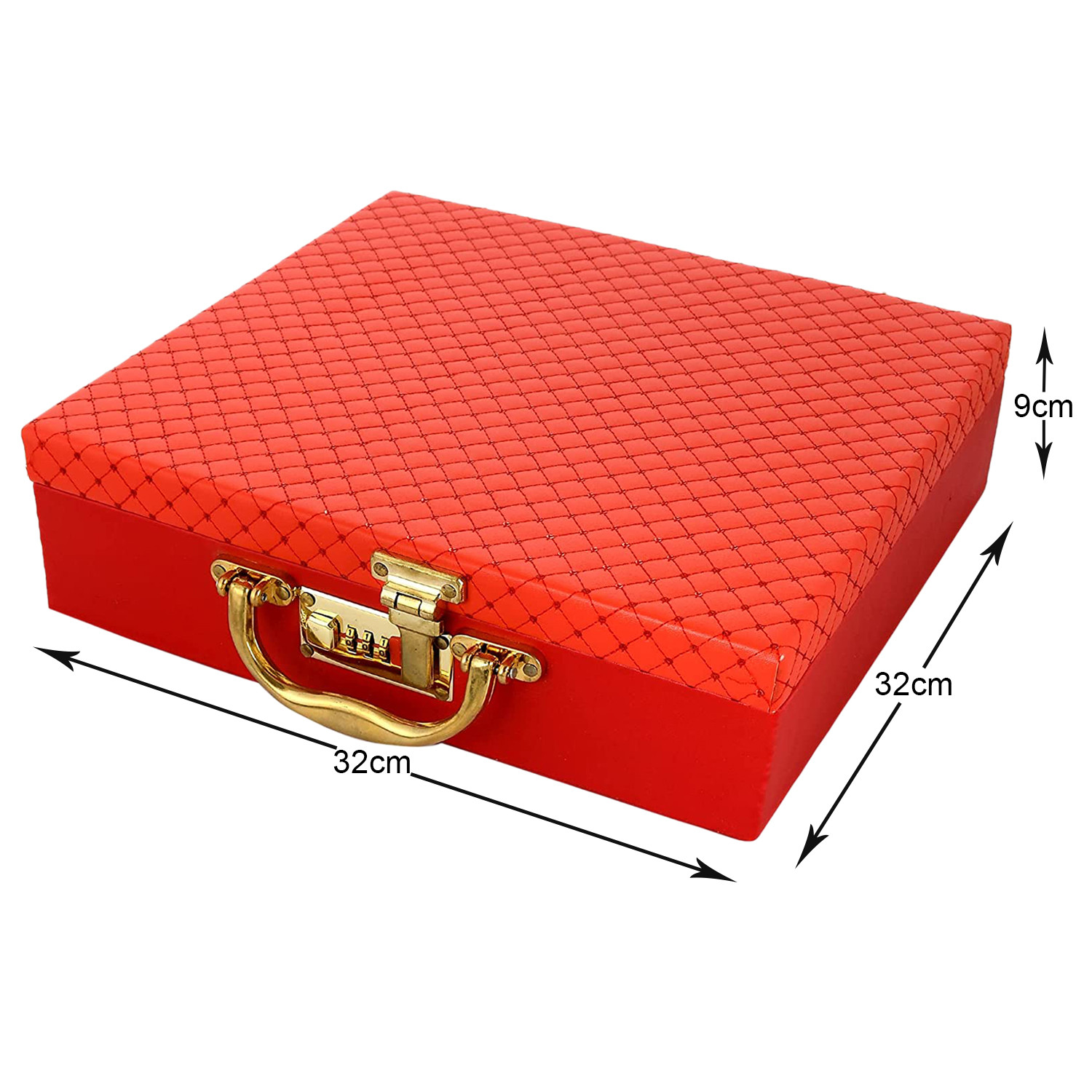 Kuber Industries Multipurpose Wooden Check Design 4 Rod Bangle Box/Organizer/Case With Mirror & Number Lock System (Red)-47KM0585