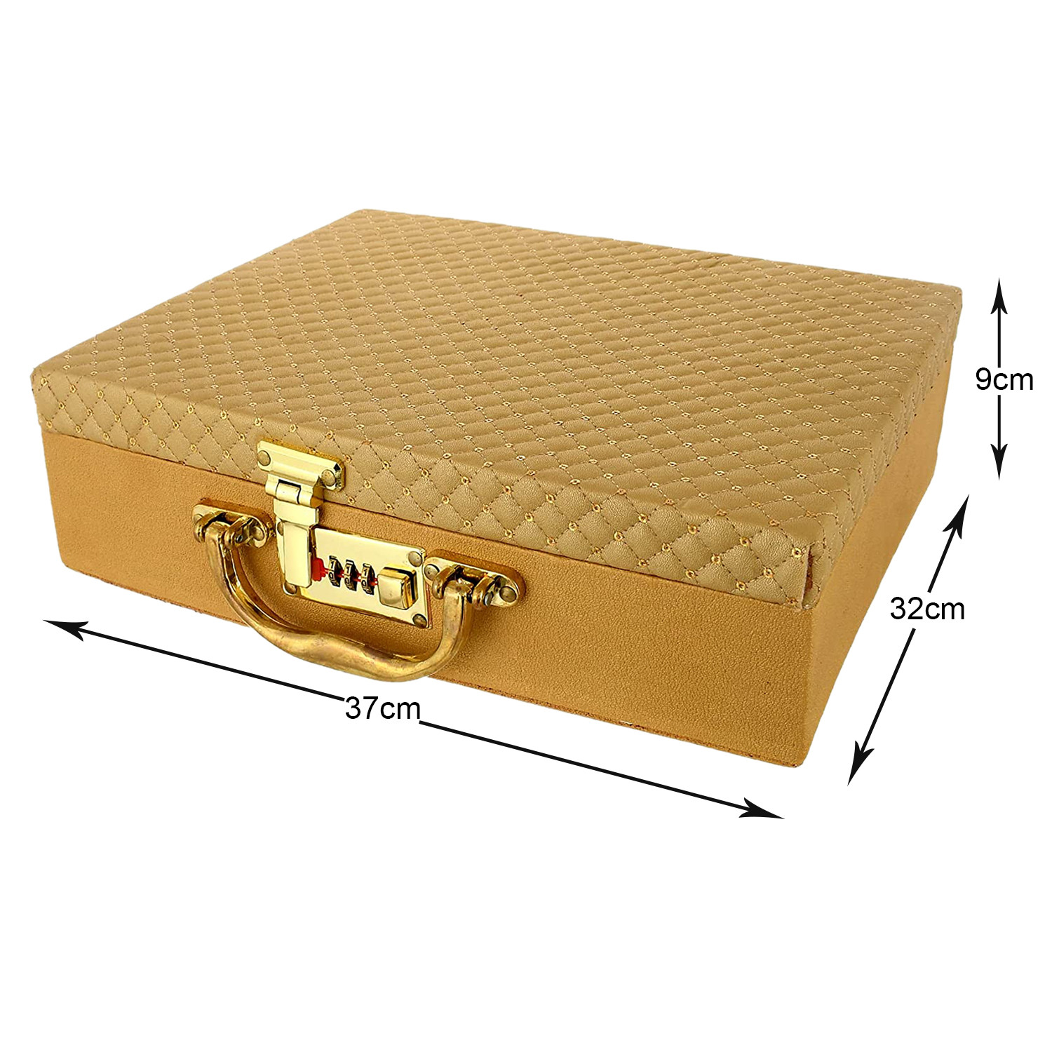 Kuber Industries Multipurpose Wooden Check Design 5 Rod Bangle Box/Organizer/Case With Mirror & Number Lock System (Gold)-47KM0577