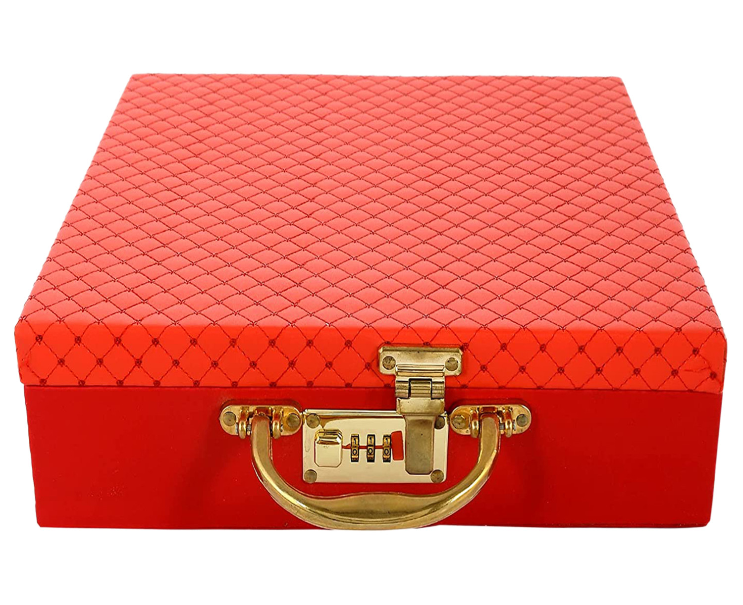 Kuber Industries Multipurpose Wooden Check Design 5 Rod Bangle Box/Organizer/Case With Mirror & Number Lock System (Red)-47KM0589