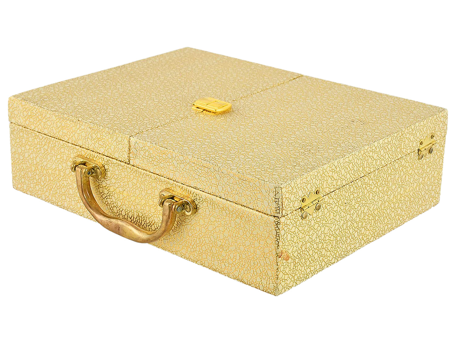 Kuber Industries Multipurpose Wooden Moonrock Design 3 Rod Double Door Bangle Box/Organizer/Case With Catch Lock (Gold)-47KM0561