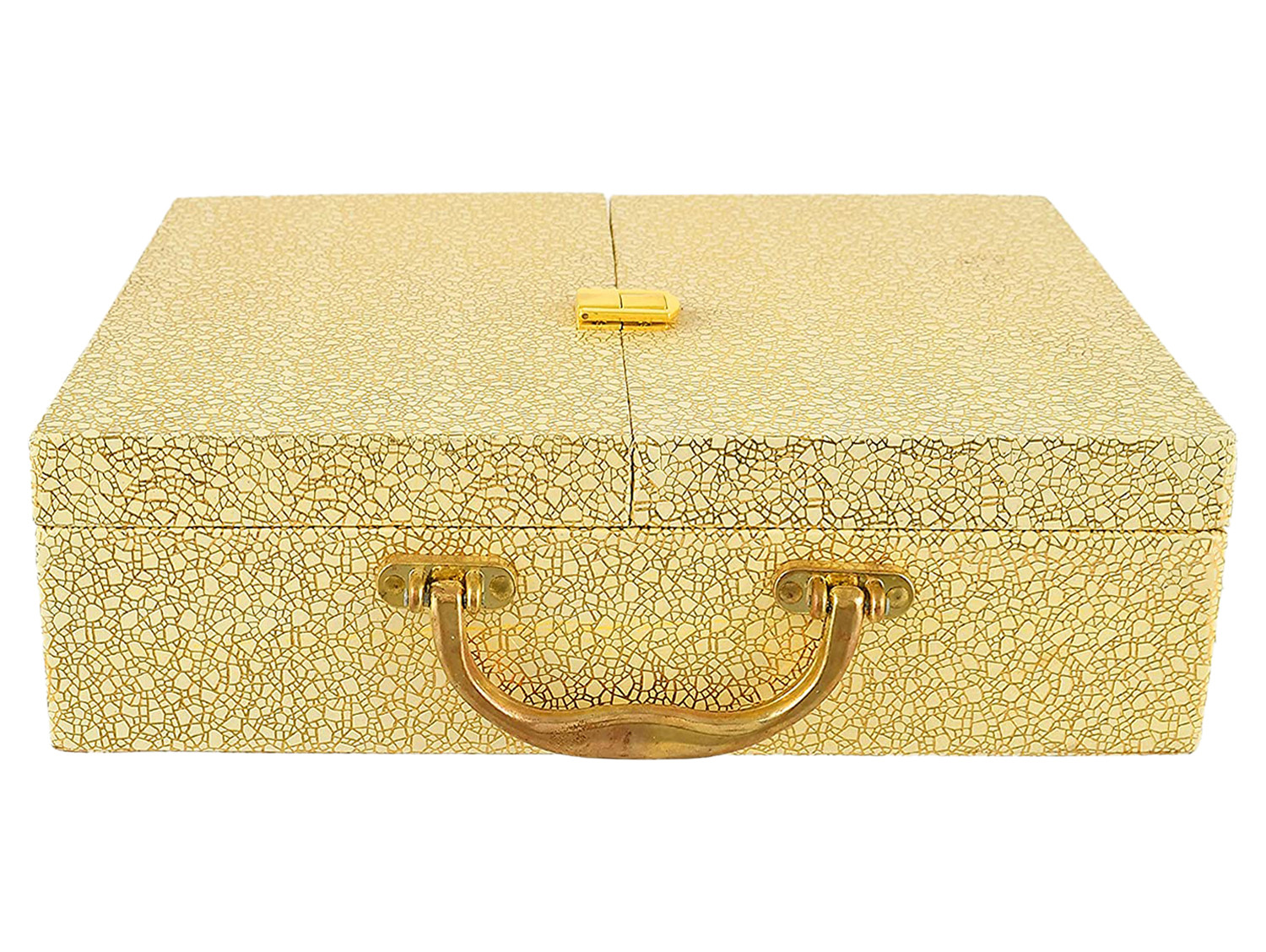 Kuber Industries Multipurpose Wooden Moonrock Design 3 Rod Double Door Bangle Box/Organizer/Case With Catch Lock (Gold)-47KM0561