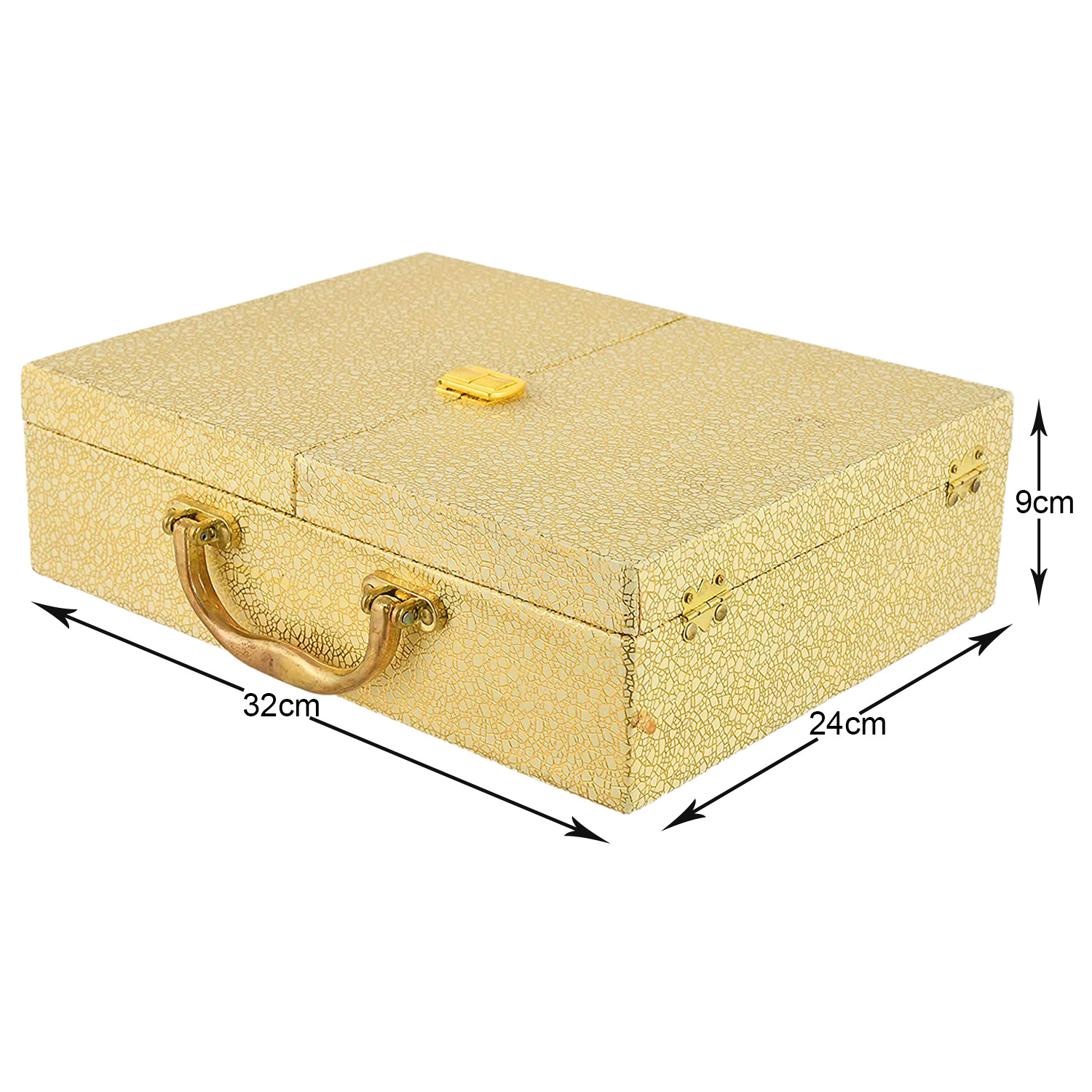 Kuber Industries Multipurpose Wooden Moonrock Design 3 Rod Double Door Bangle Box/Organizer/Case With Catch Lock (Gold)-47KM0561