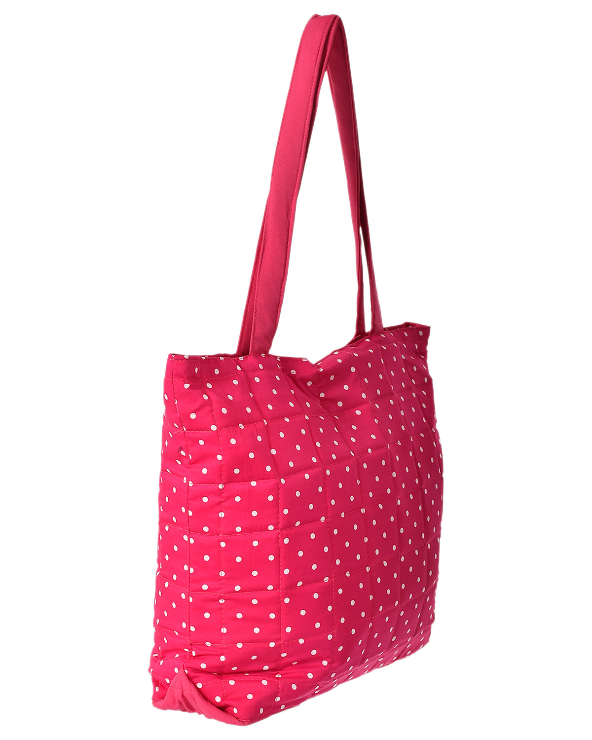 Kuber Industries Multipurposes Dot Printed Cotton Shoulder Bag/Tote Bag/Handbag/Lunch Bag With Carrying Handle (Pink)
