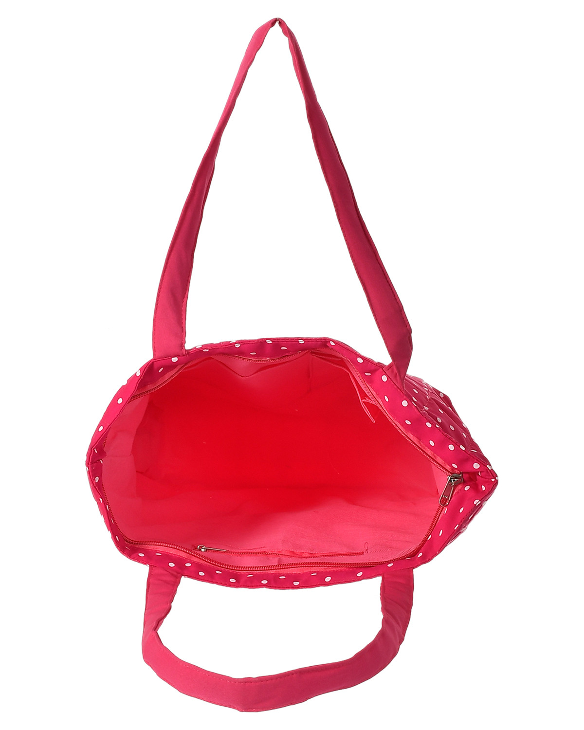 Kuber Industries Multipurposes Dot Printed Cotton Shoulder Bag/Tote Bag/Handbag/Lunch Bag With Carrying Handle (Pink)
