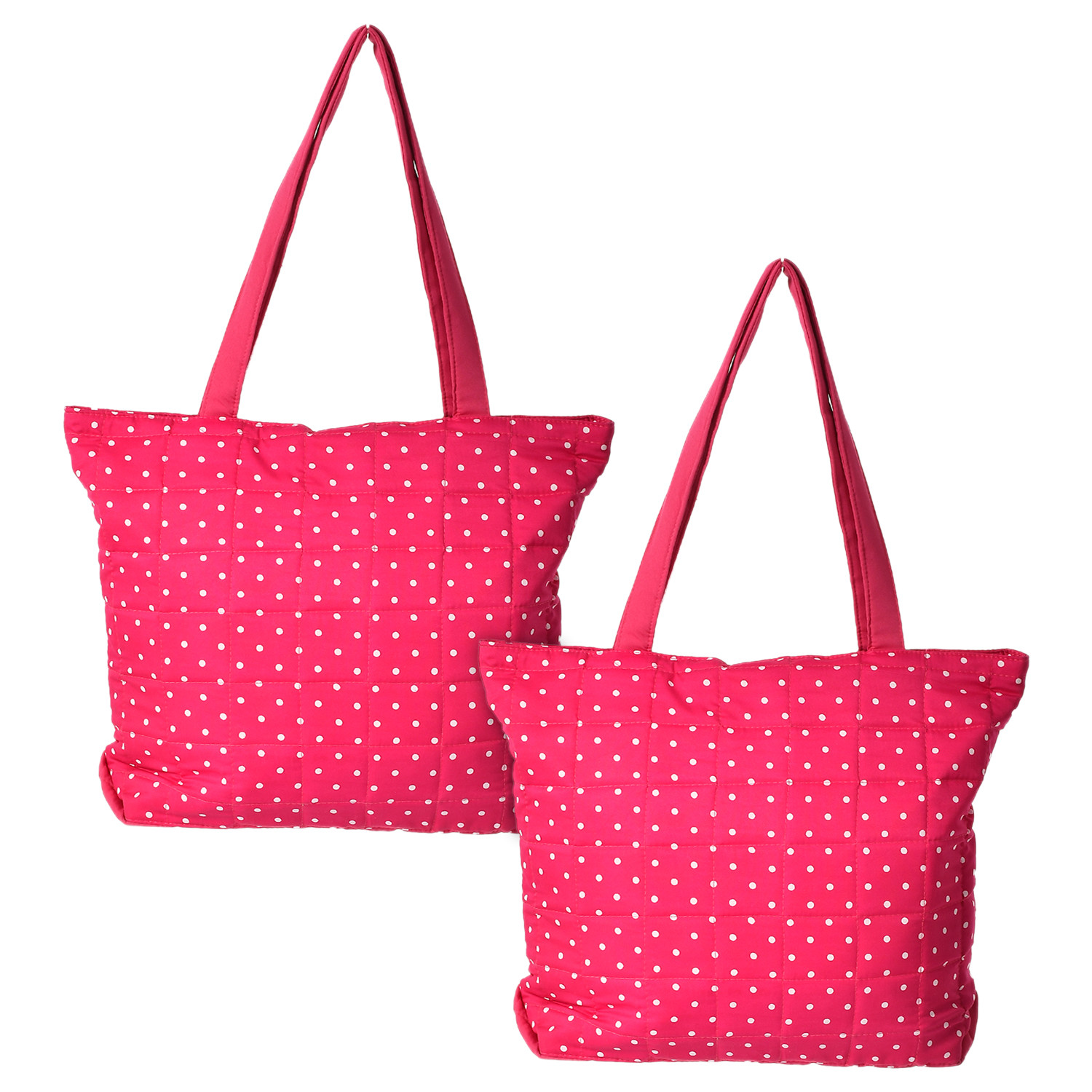 Kuber Industries Multipurposes Dot Printed Cotton Shoulder Bag/Tote Bag/Handbag/Lunch Bag With Carrying Handle (Pink)