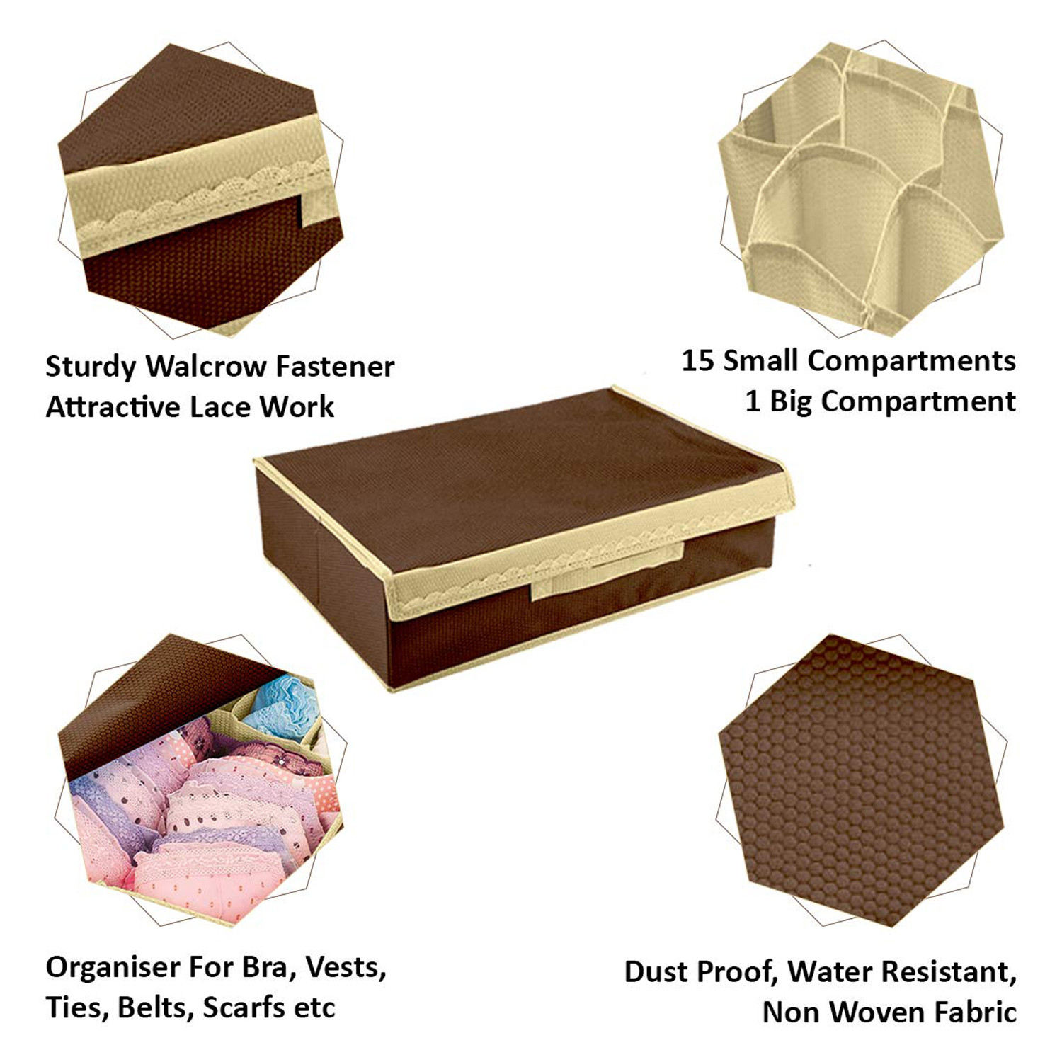 Kuber Industries Multipurposes Non Woven Drawer Organizer/Foldable Storage Box (Brown)
