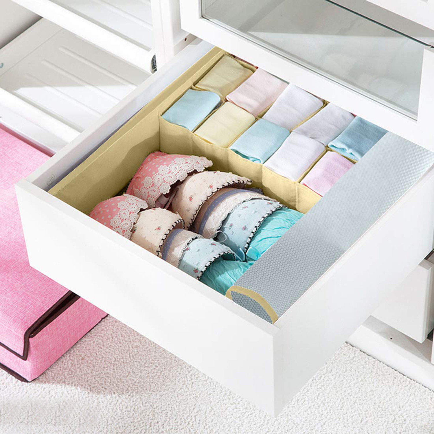Kuber Industries Multipurposes Non Woven Drawer Organizer/Foldable Storage Box (Grey)