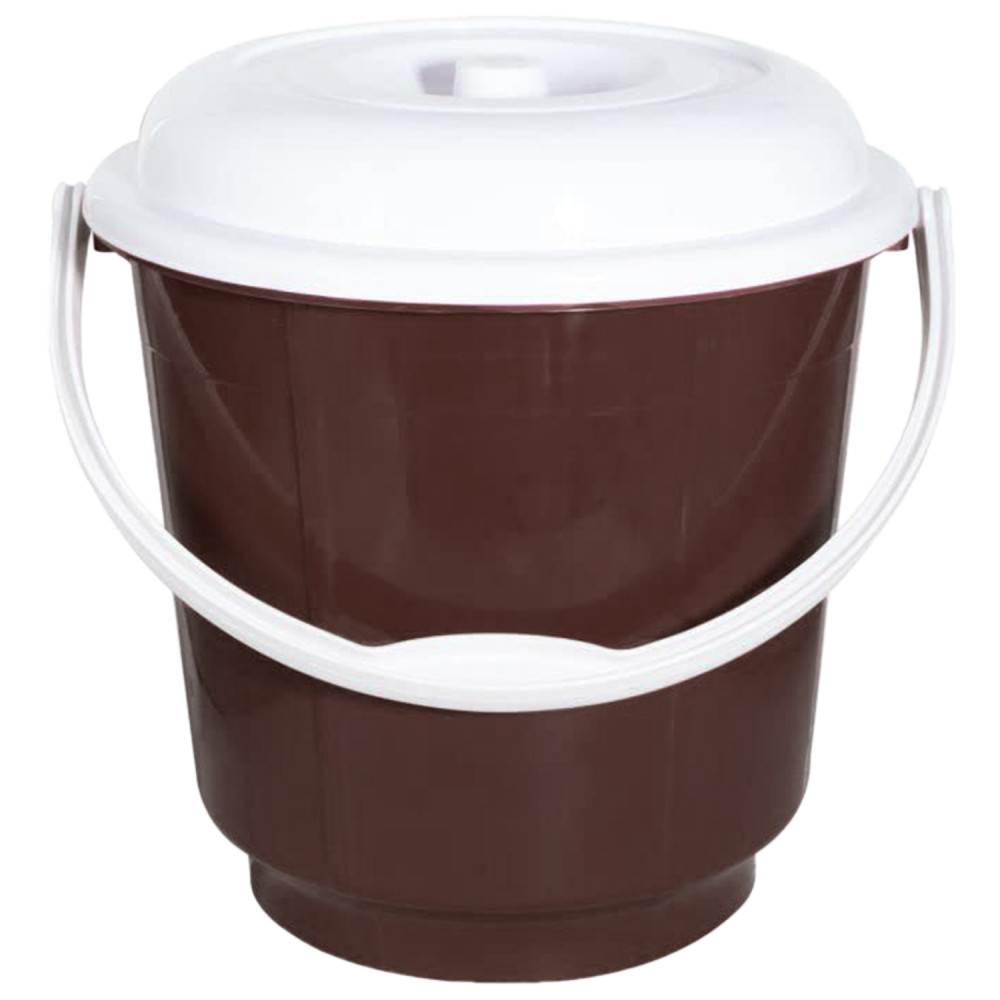 Kuber Industries Multipurposes Plastic Bucket For Bathing Home Cleaning &amp; Storage Purpose With Lid, 18Ltr. (Brown)-47KM01165