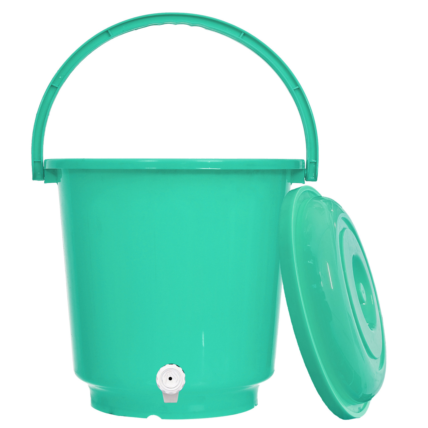 Kuber Industries Multipurposes Plastic Bucket With Lid & Tap System For Home Cleaning & Save Water, 18Ltr. (Green)