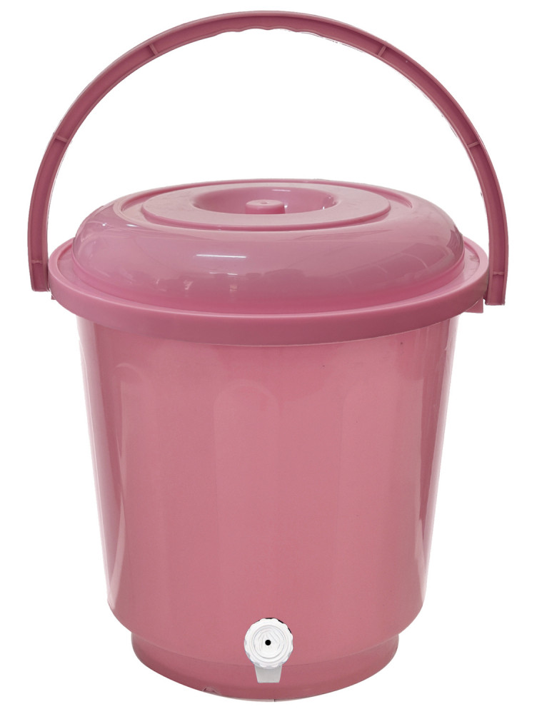 Kuber Industries Multipurposes Plastic Bucket With Lid &amp; Tap System For Home Cleaning &amp; Save Water, 18Ltr. (Pink)