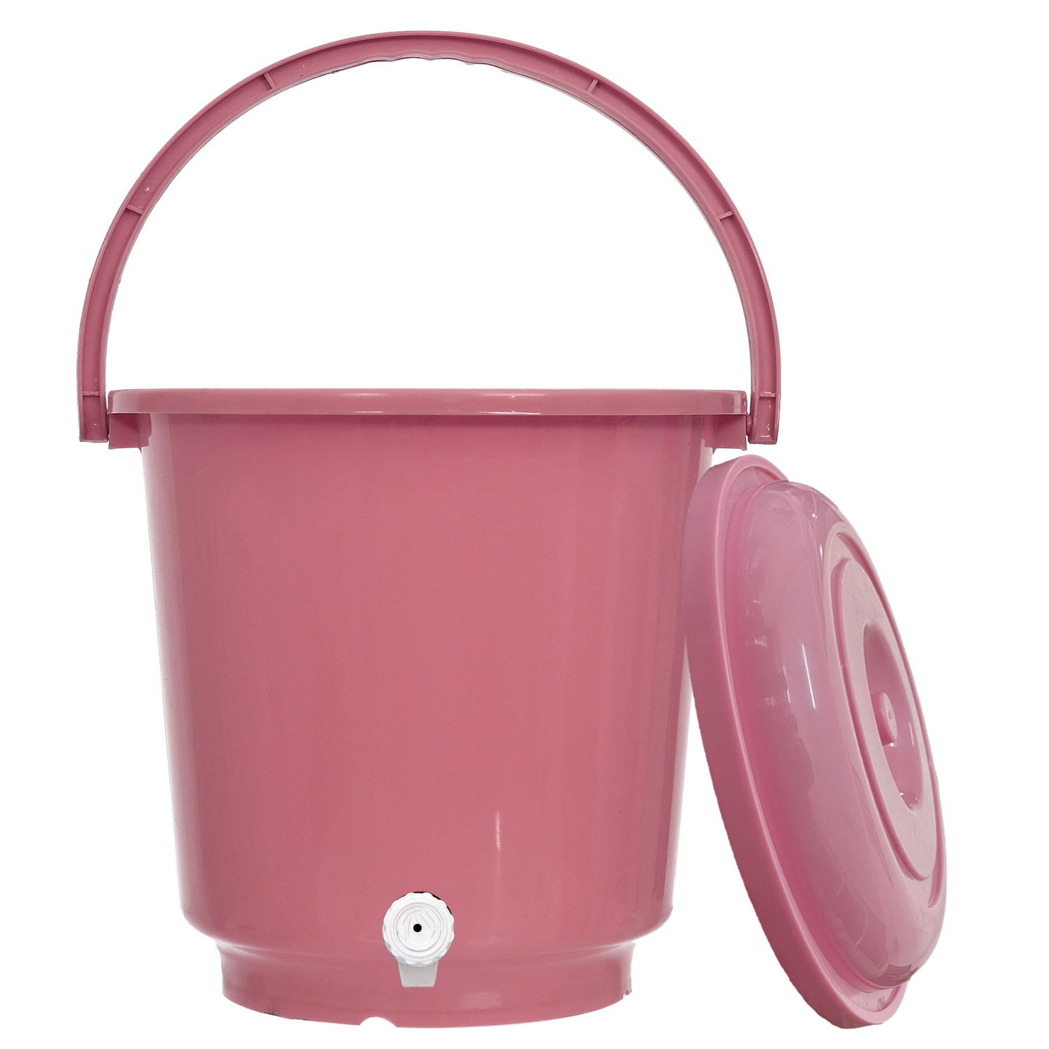 Kuber Industries Multipurposes Plastic Bucket With Lid & Tap System For Home Cleaning & Save Water, 18Ltr. (Pink)