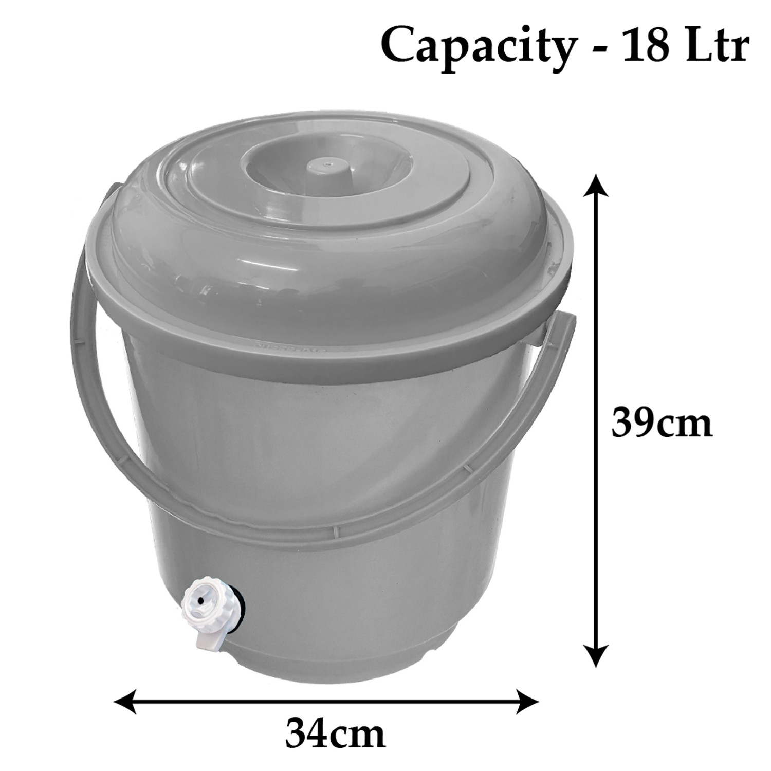 Kuber Industries Multipurposes Plastic Bucket With Lid & Tap System For Home Cleaning & Save Water, 18Ltr. (Grey)