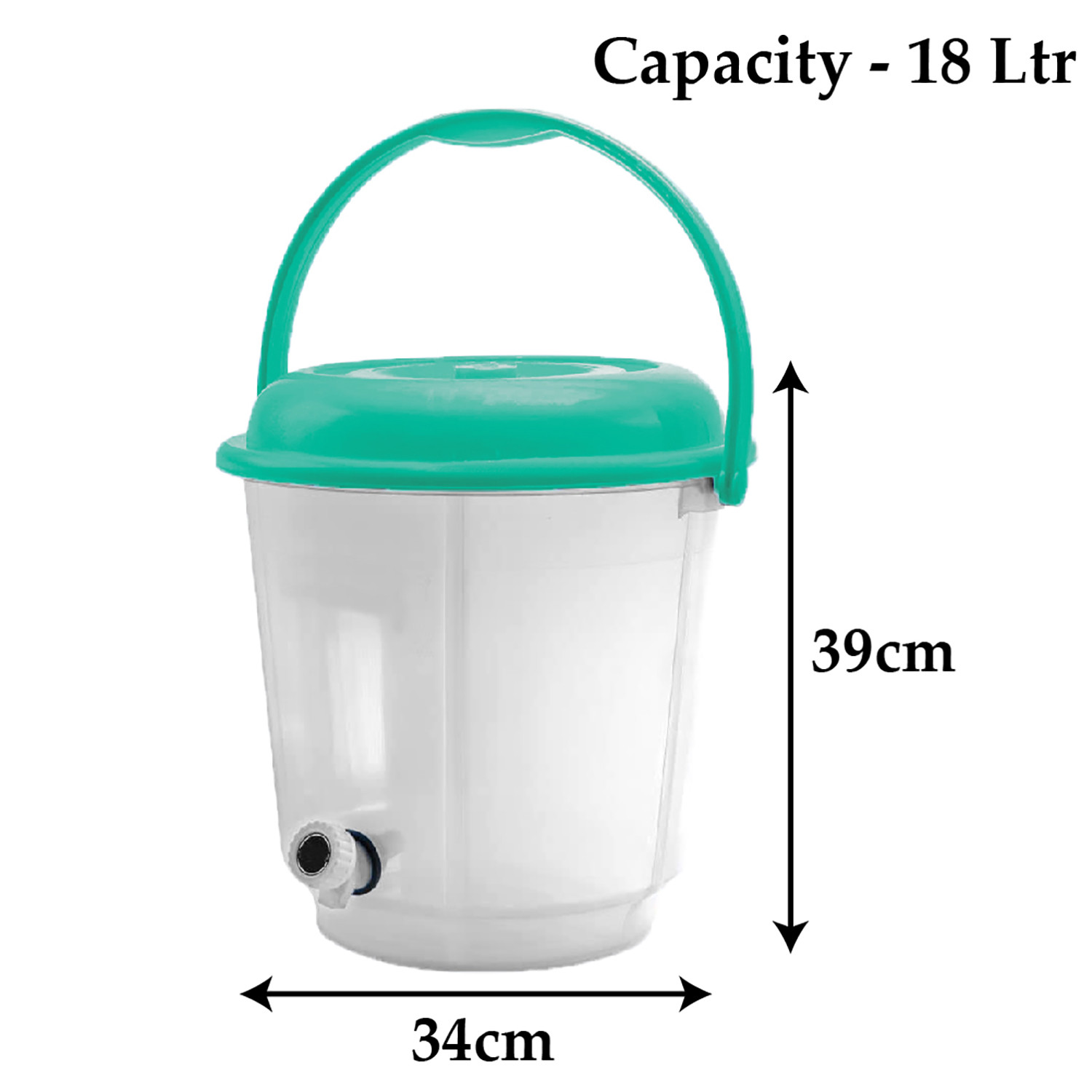 Kuber Industries Multipurposes Plastic Transparent Bucket With Lid & Tap System For Home Cleaning & Save Water, 18Ltr. (Green)