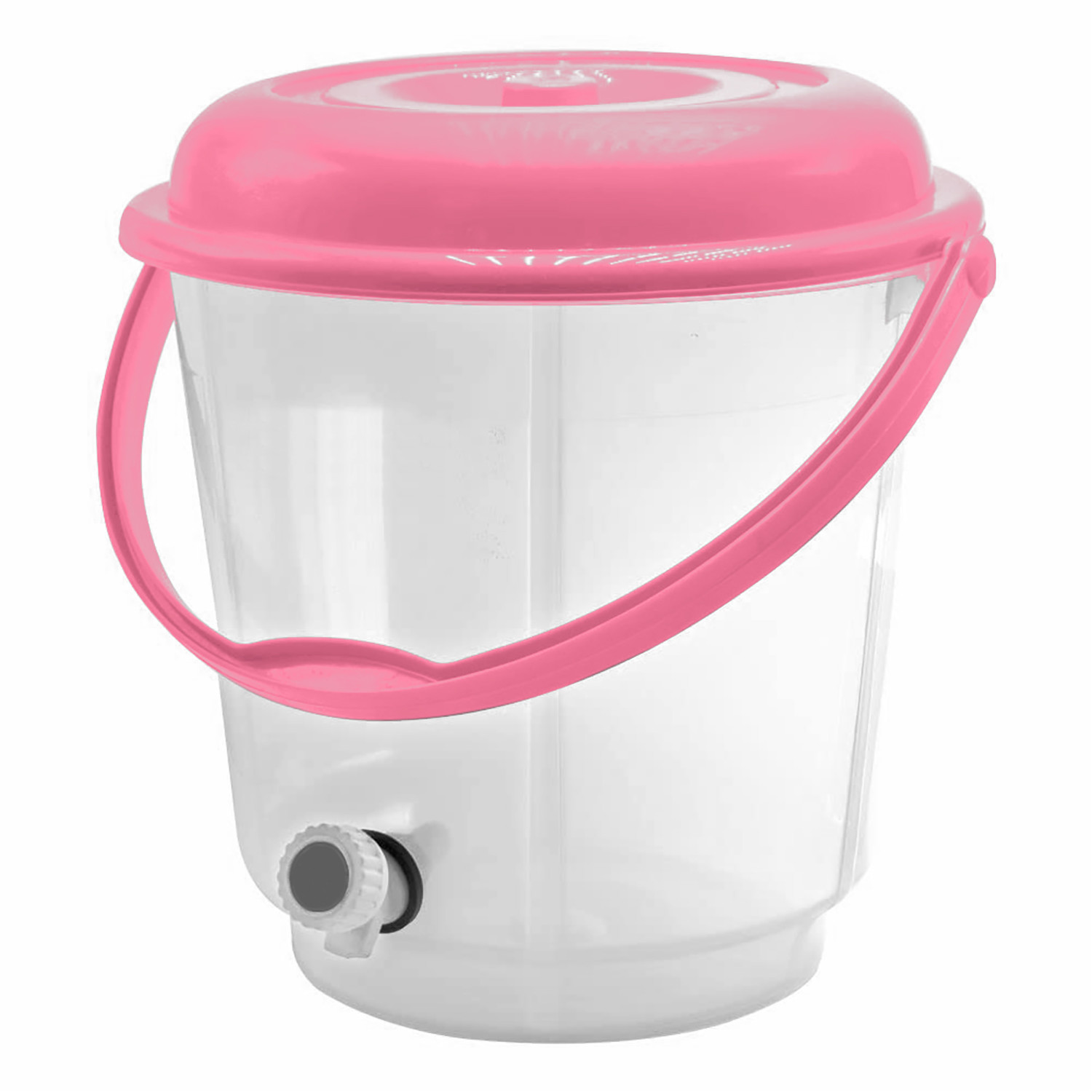 Kuber Industries Multipurposes Plastic Transparent Bucket With Lid & Tap System For Home Cleaning & Save Water, 18Ltr. (Pink)