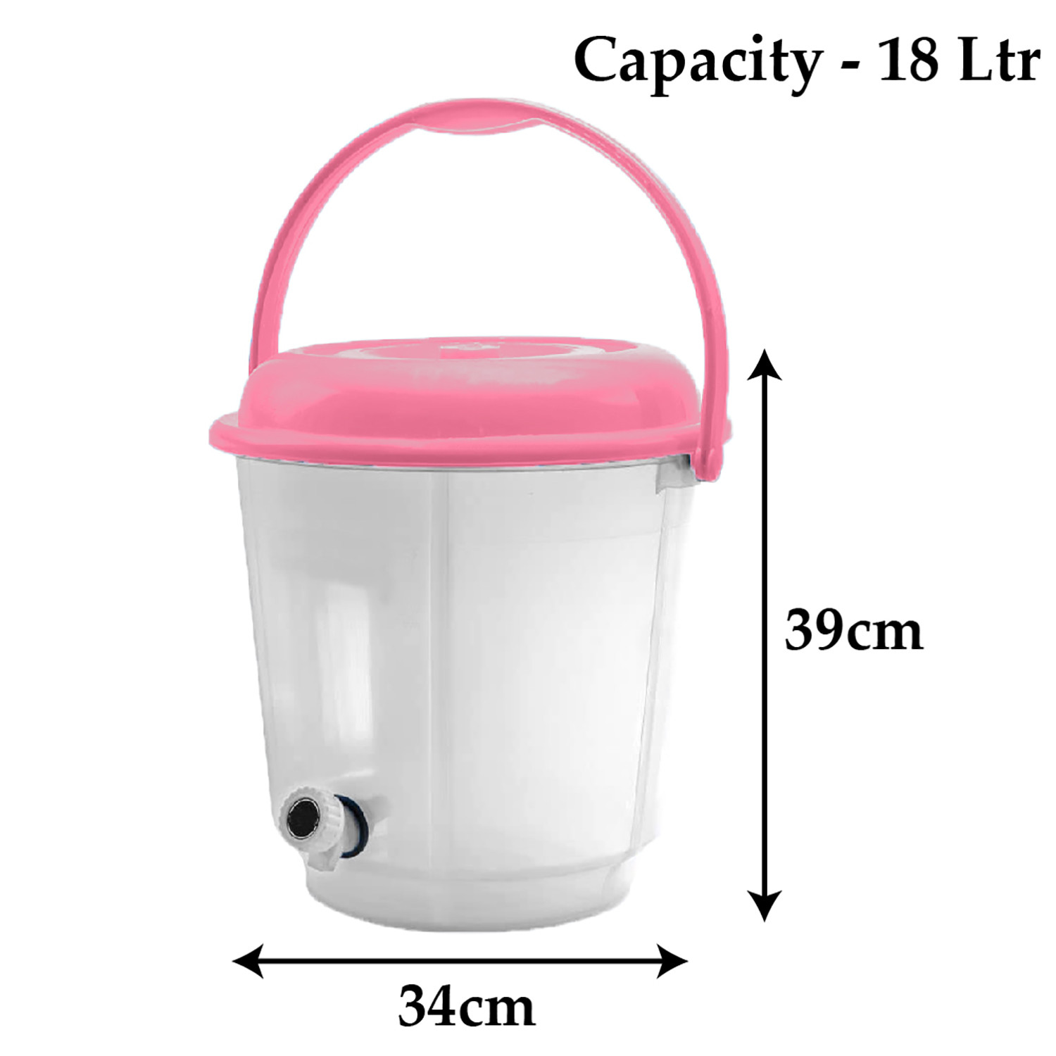 Kuber Industries Multipurposes Plastic Transparent Bucket With Lid & Tap System For Home Cleaning & Save Water, 18Ltr. (Pink)