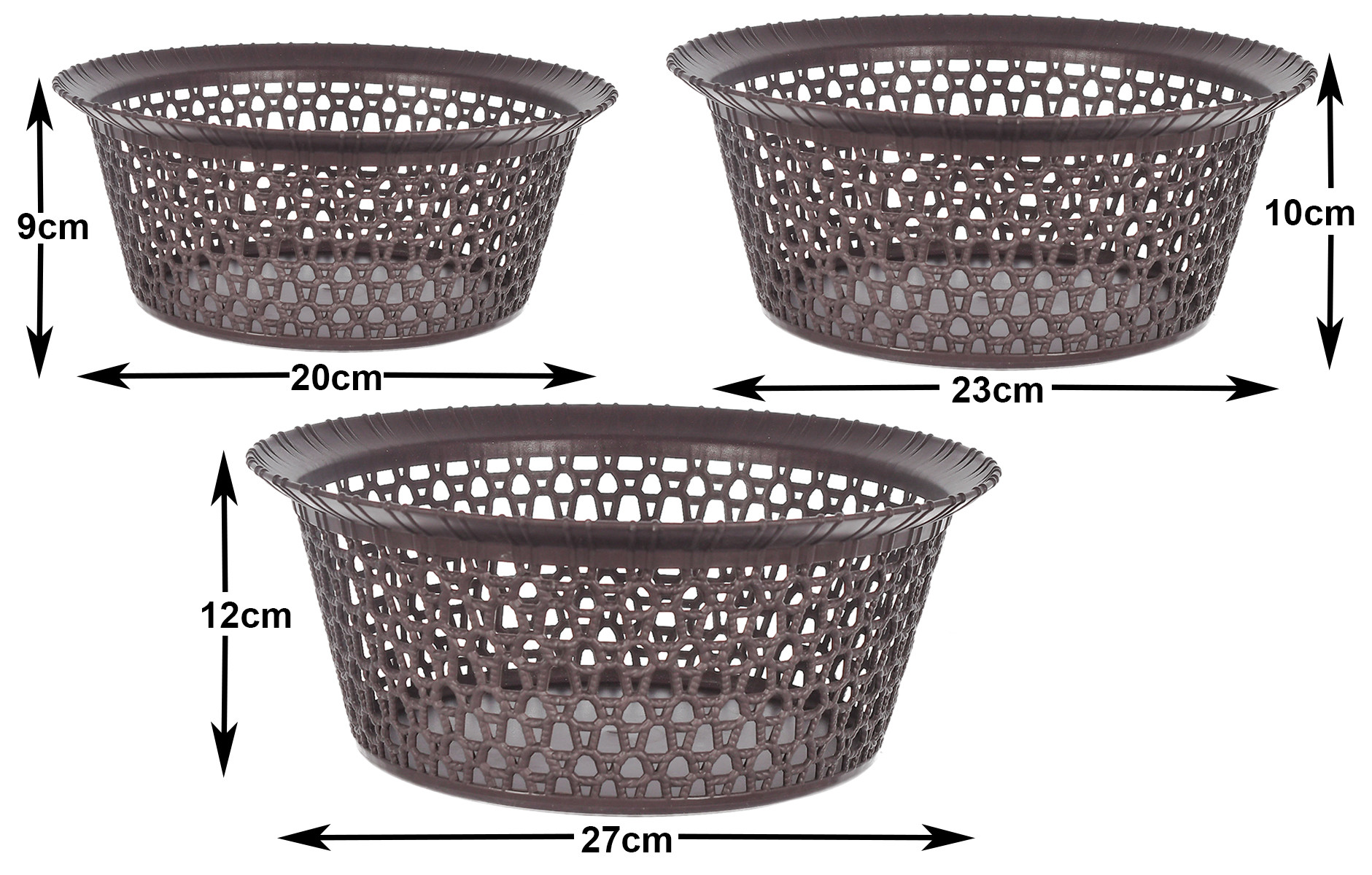 Kuber Industries Multiuses 3 Different Sizes Round Plastic Storage Basket/Organizer (Brown) -46KM03