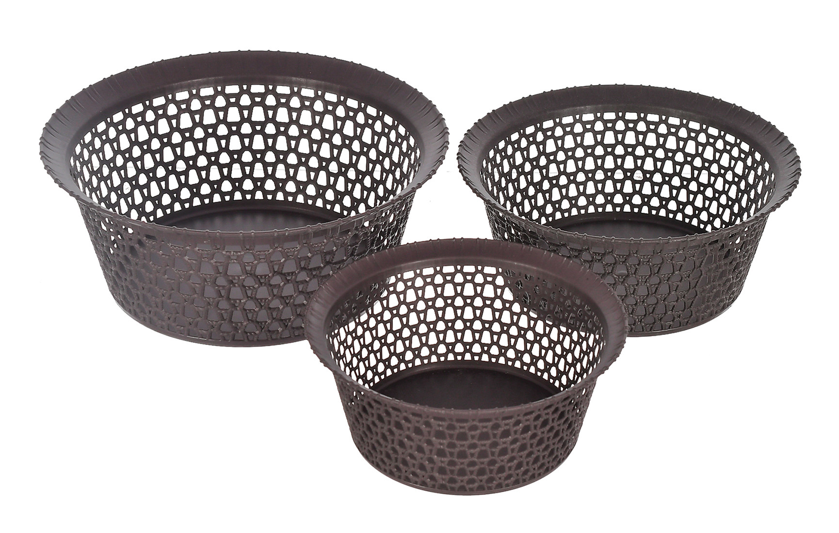 Kuber Industries Multiuses 3 Different Sizes Round Plastic Storage Basket/Organizer (Brown) -46KM03