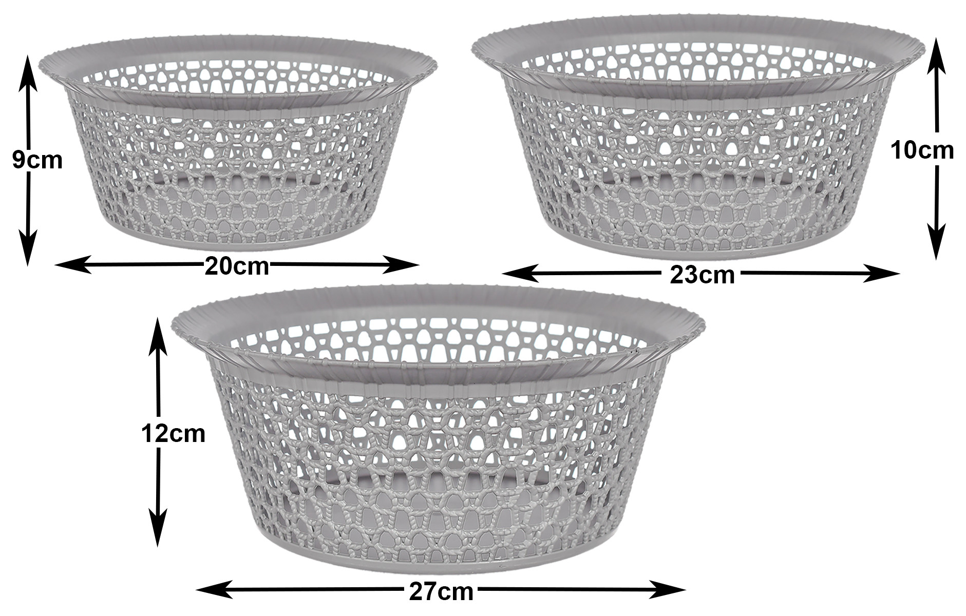 Kuber Industries Multiuses 3 Different Sizes Round Plastic Storage Basket/Organizer (Grey) -46KM01