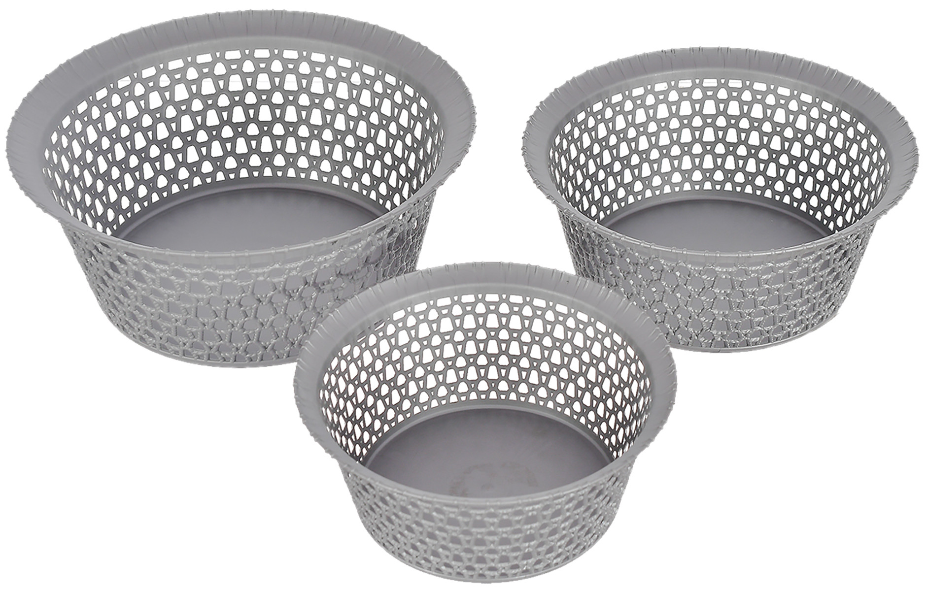 Kuber Industries Multiuses 3 Different Sizes Round Plastic Storage Basket/Organizer (Grey) -46KM01