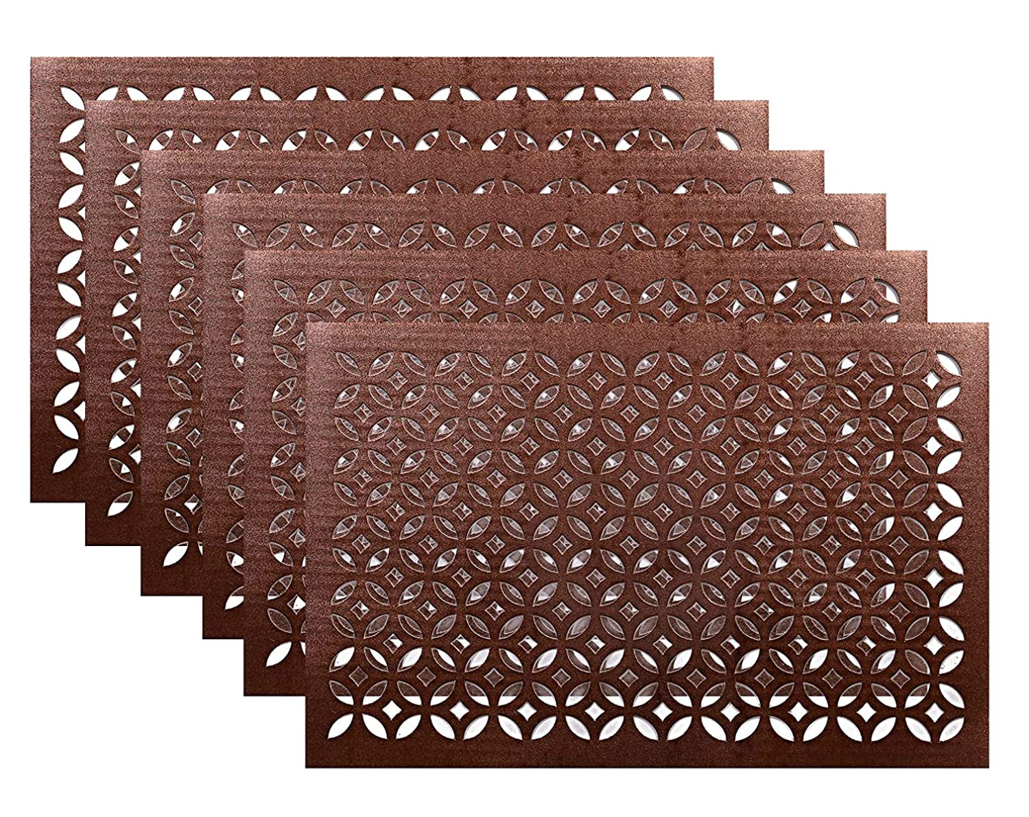 Kuber Industries Multiuses Arccircle Design PVC Rectangle Placemat for kitchen, Dining Table Set of 6 (Copper)