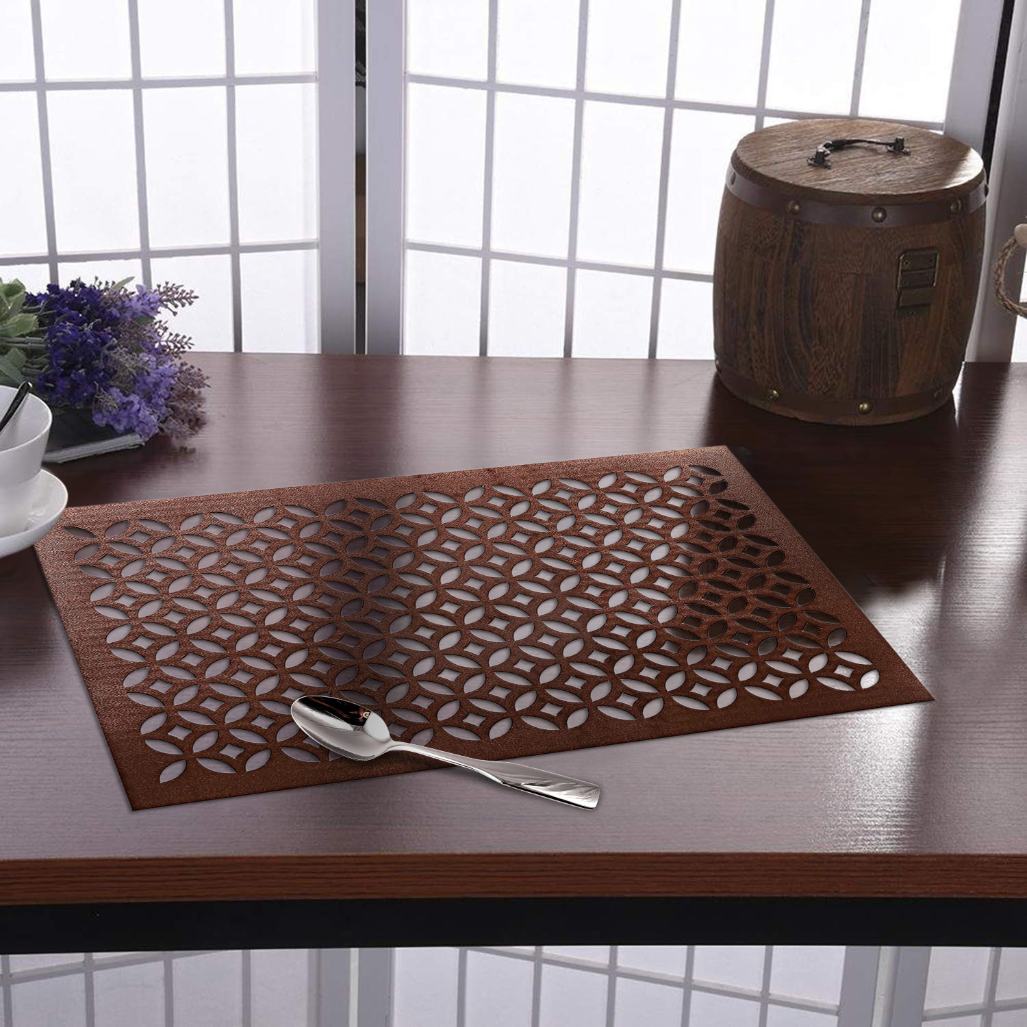 Kuber Industries Multiuses Arccircle Design PVC Rectangle Placemat for kitchen, Dining Table Set of 6 (Copper)