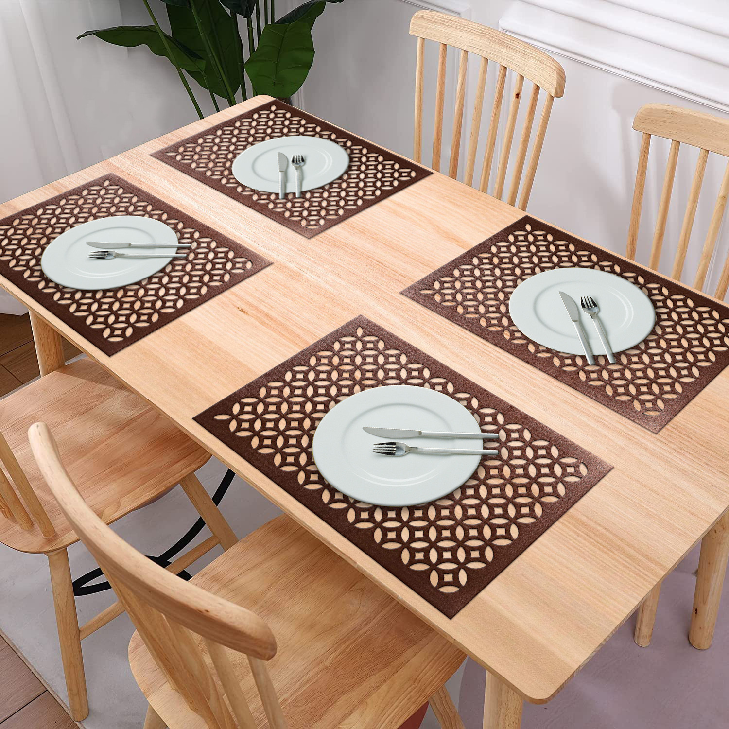 Kuber Industries Multiuses Arccircle Design PVC Rectangle Placemat for kitchen, Dining Table Set of 6 (Copper)