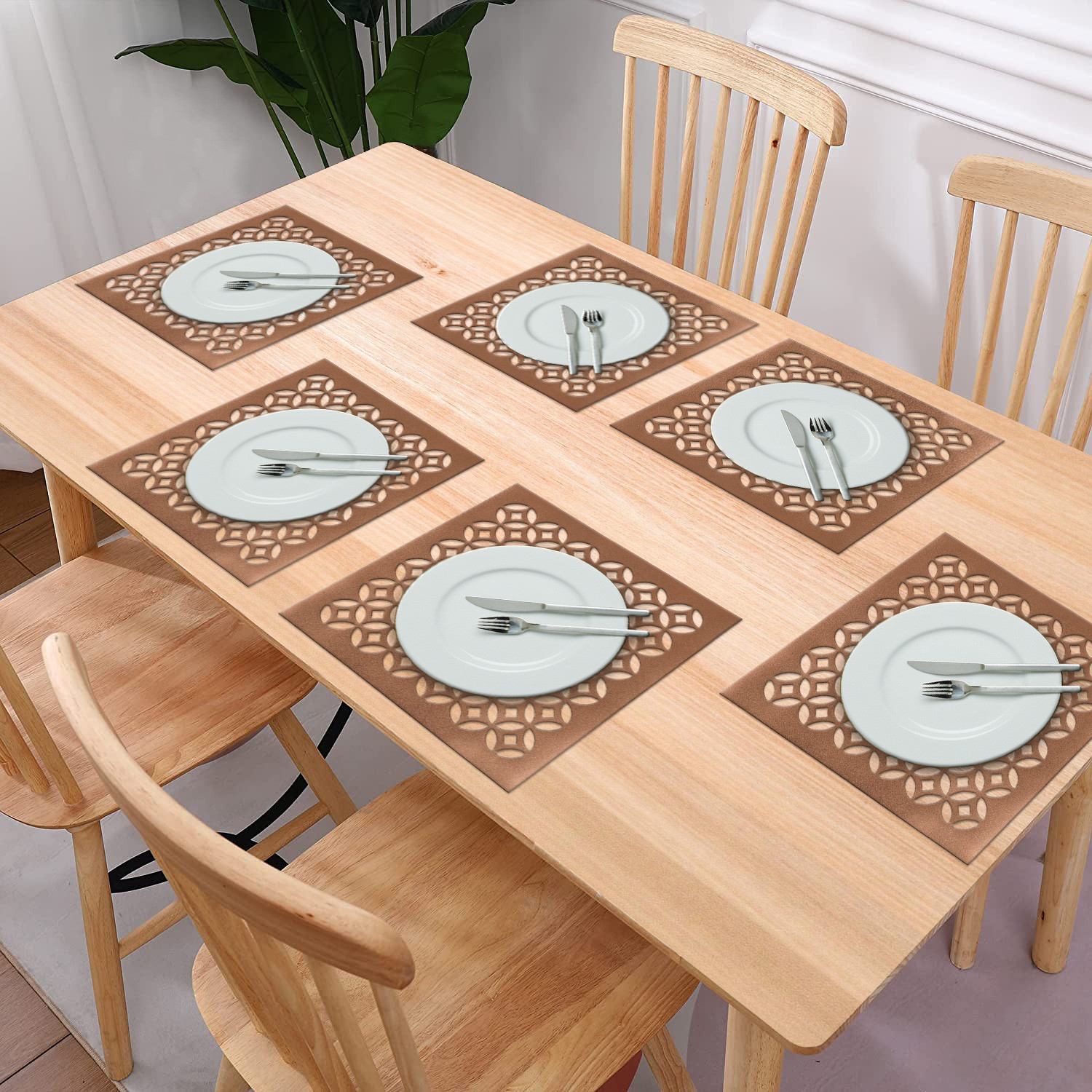 Kuber Industries Multiuses Arccircle Design PVC Squere Placemat for kitchen, Dining Table Set of 6 (Copper)