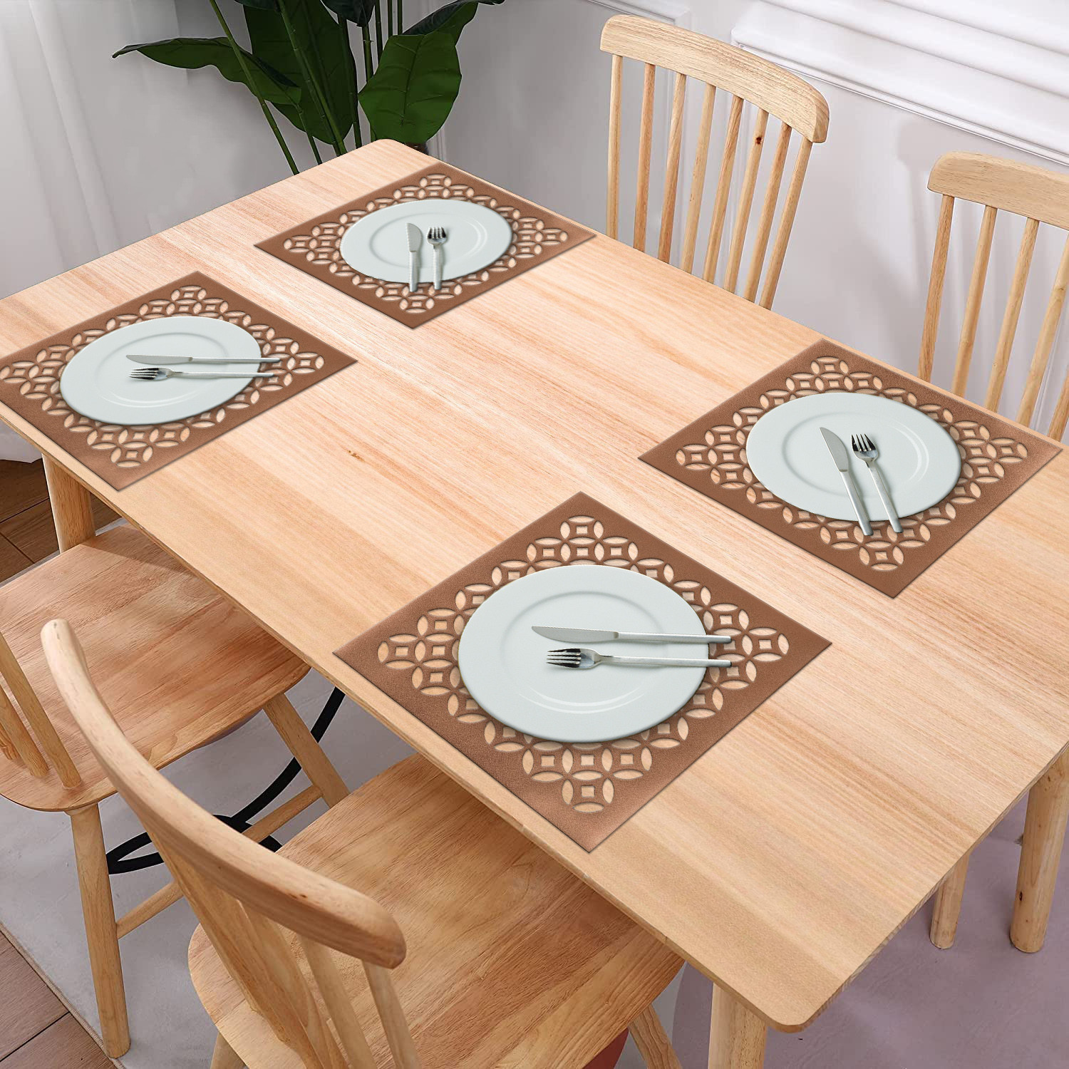 Kuber Industries Multiuses Arccircle Design PVC Squere Placemat for kitchen, Dining Table Set of 6 (Copper)