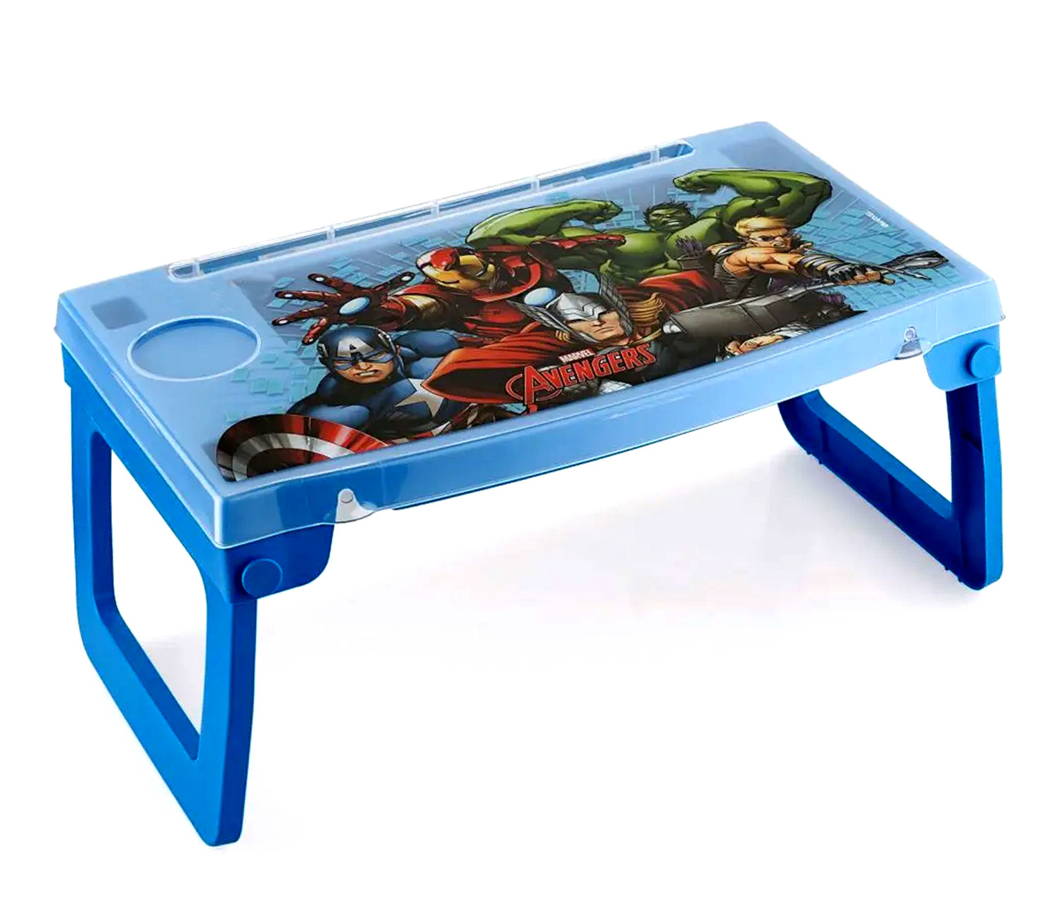 Kuber Industries Multiuses Avengers Print Plastic Study Desk/Laptop Table With Camparment For Home & Office (Blue)