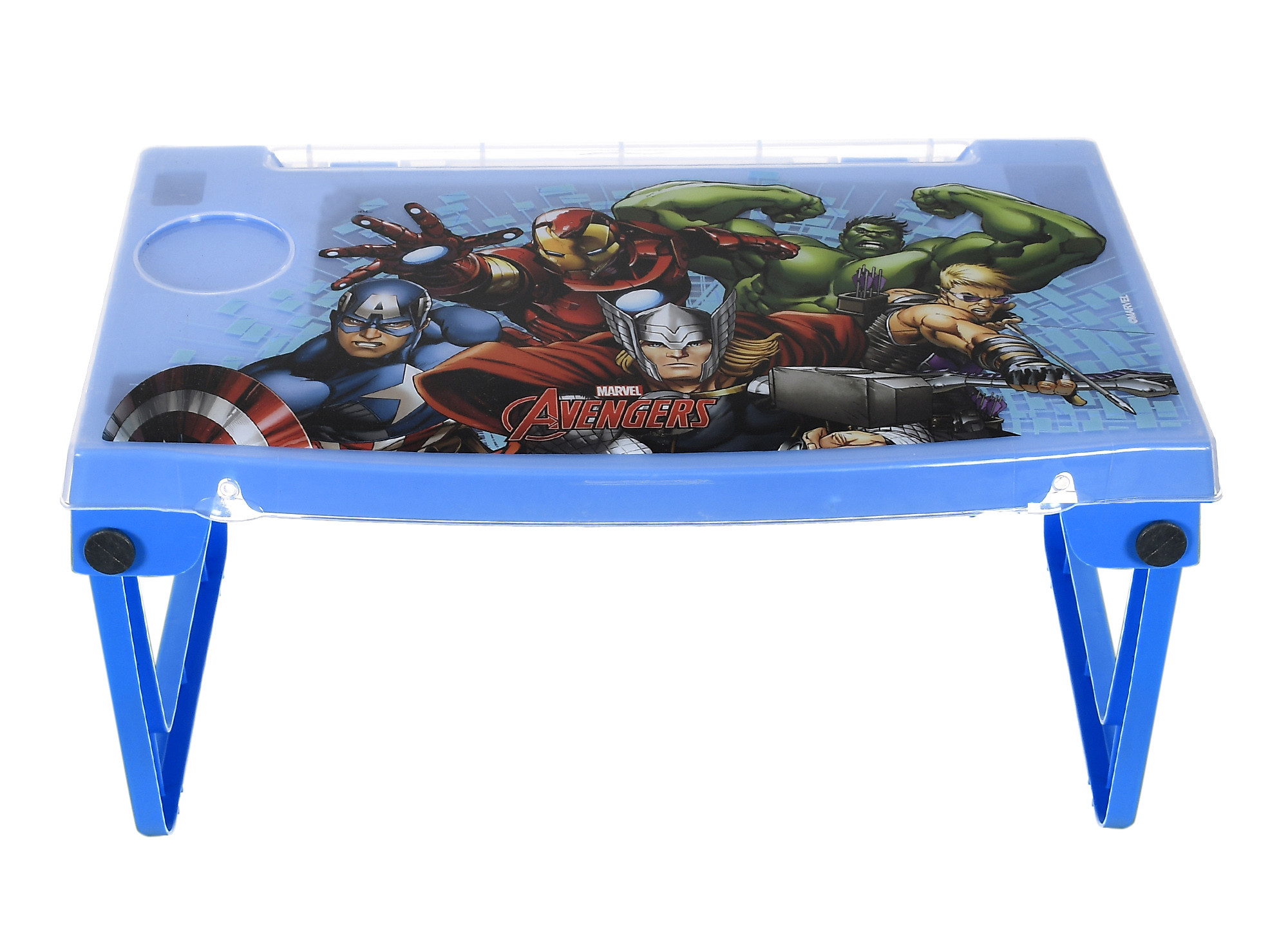 Kuber Industries Multiuses Avengers Print Plastic Study Desk/Laptop Table With Camparment For Home & Office (Blue)